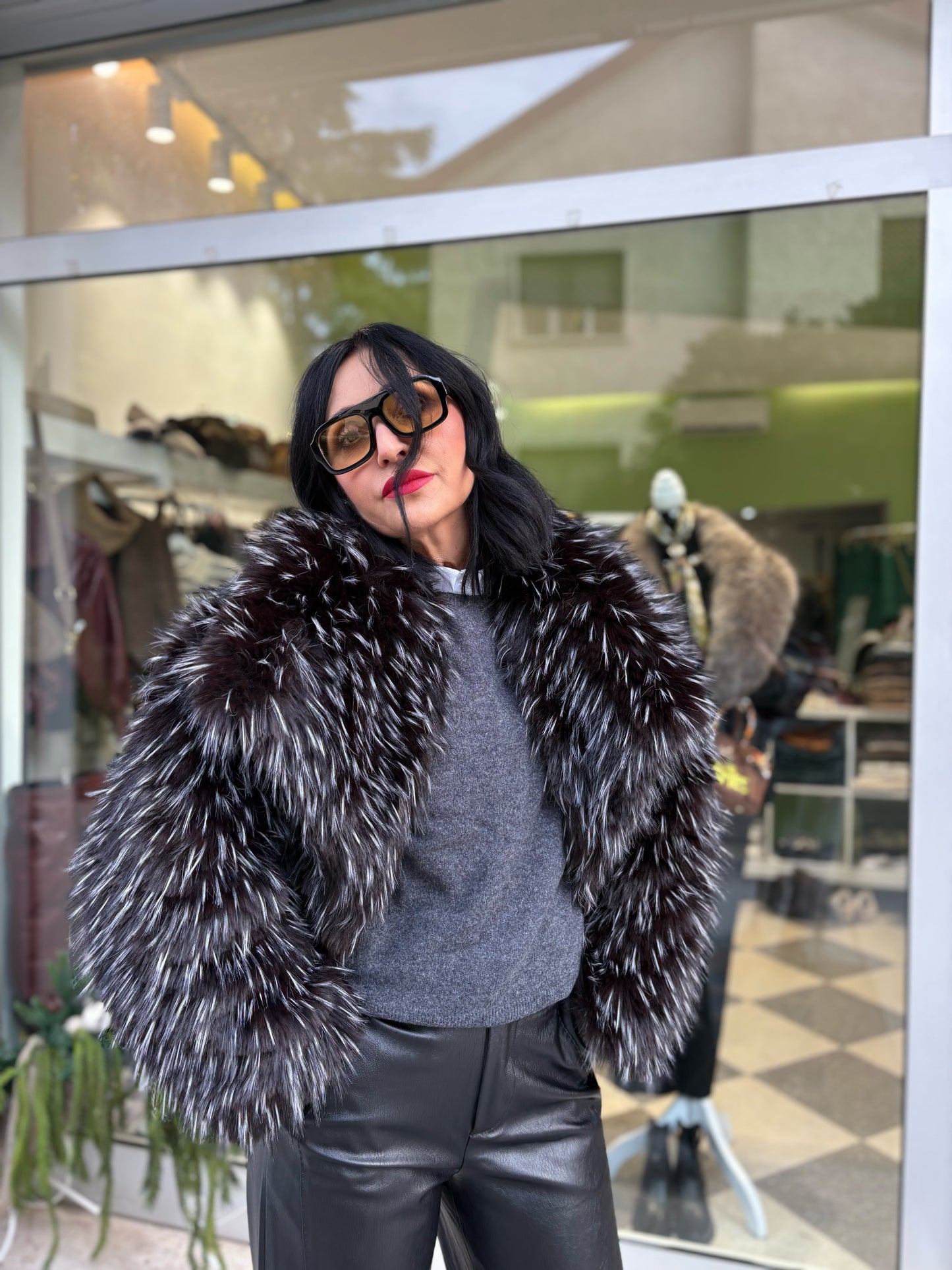 Eco pelliccia screziata a pelo lungo