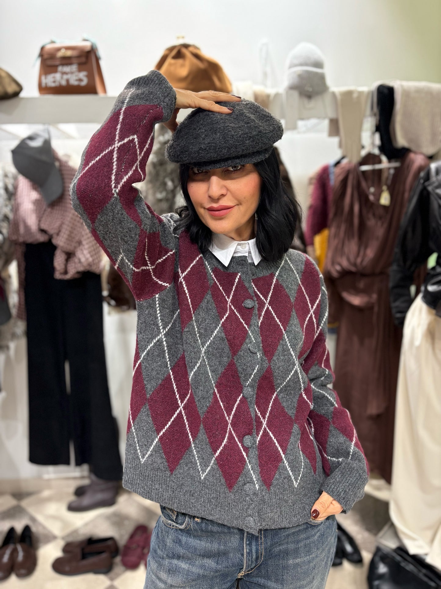 Cardigan rombi bordeaux