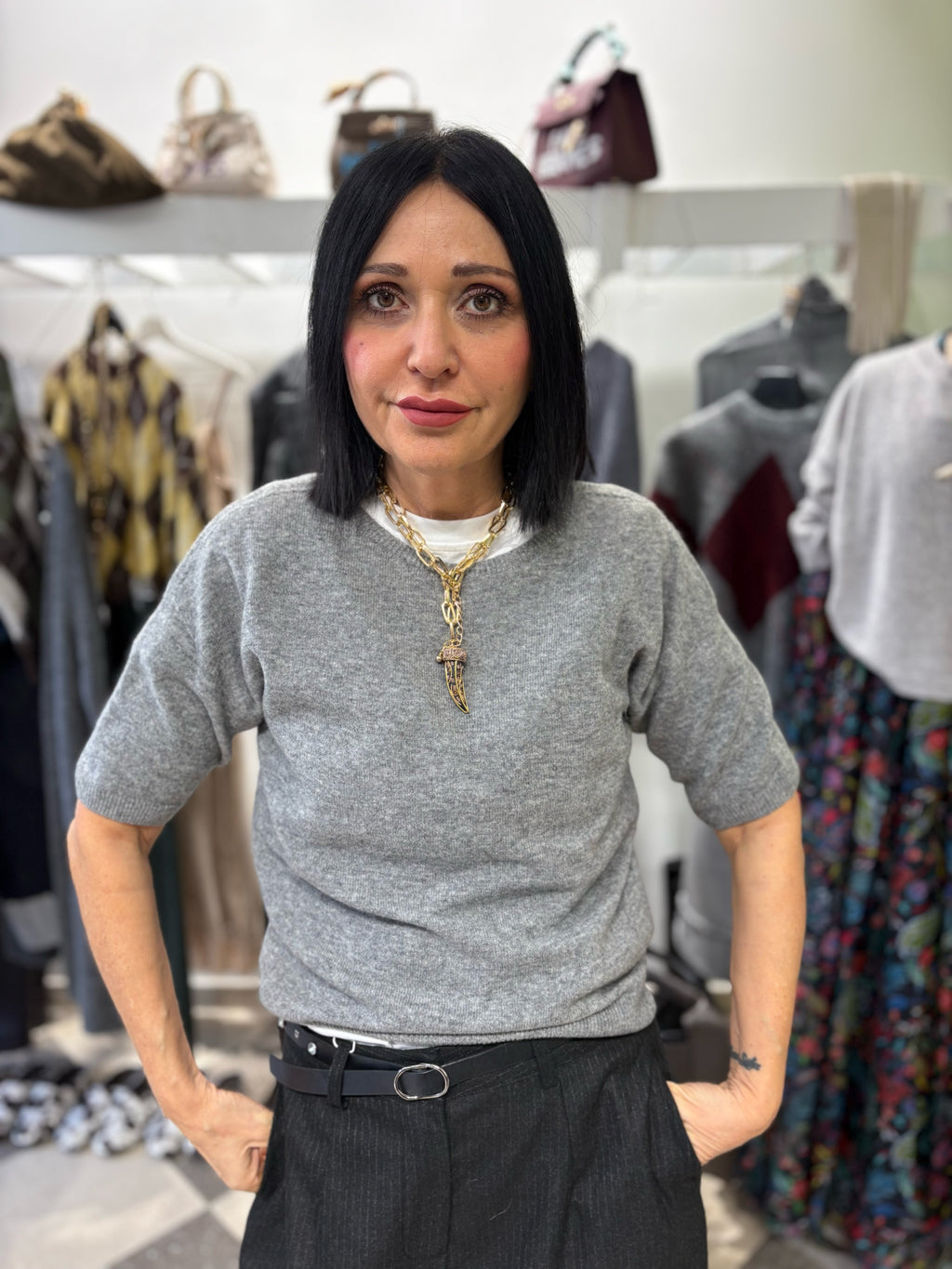 Maglia rasata light in misto cashmere