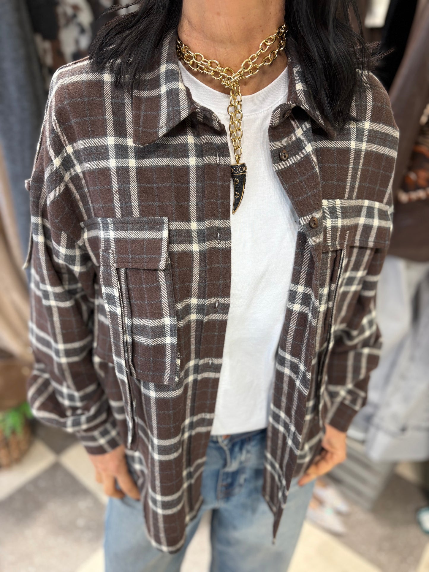 Motel camicia check marrone