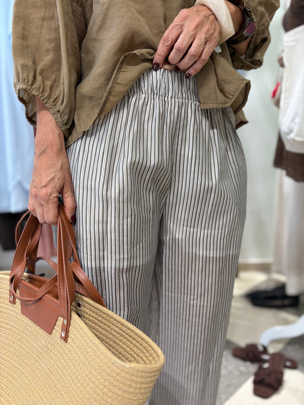 Pantalone palazzo riga naturale