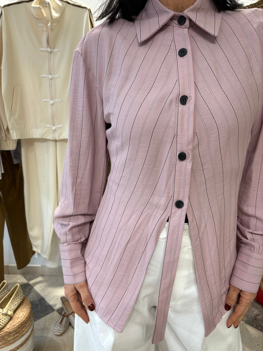 Camicia rosa a righe fit slim
