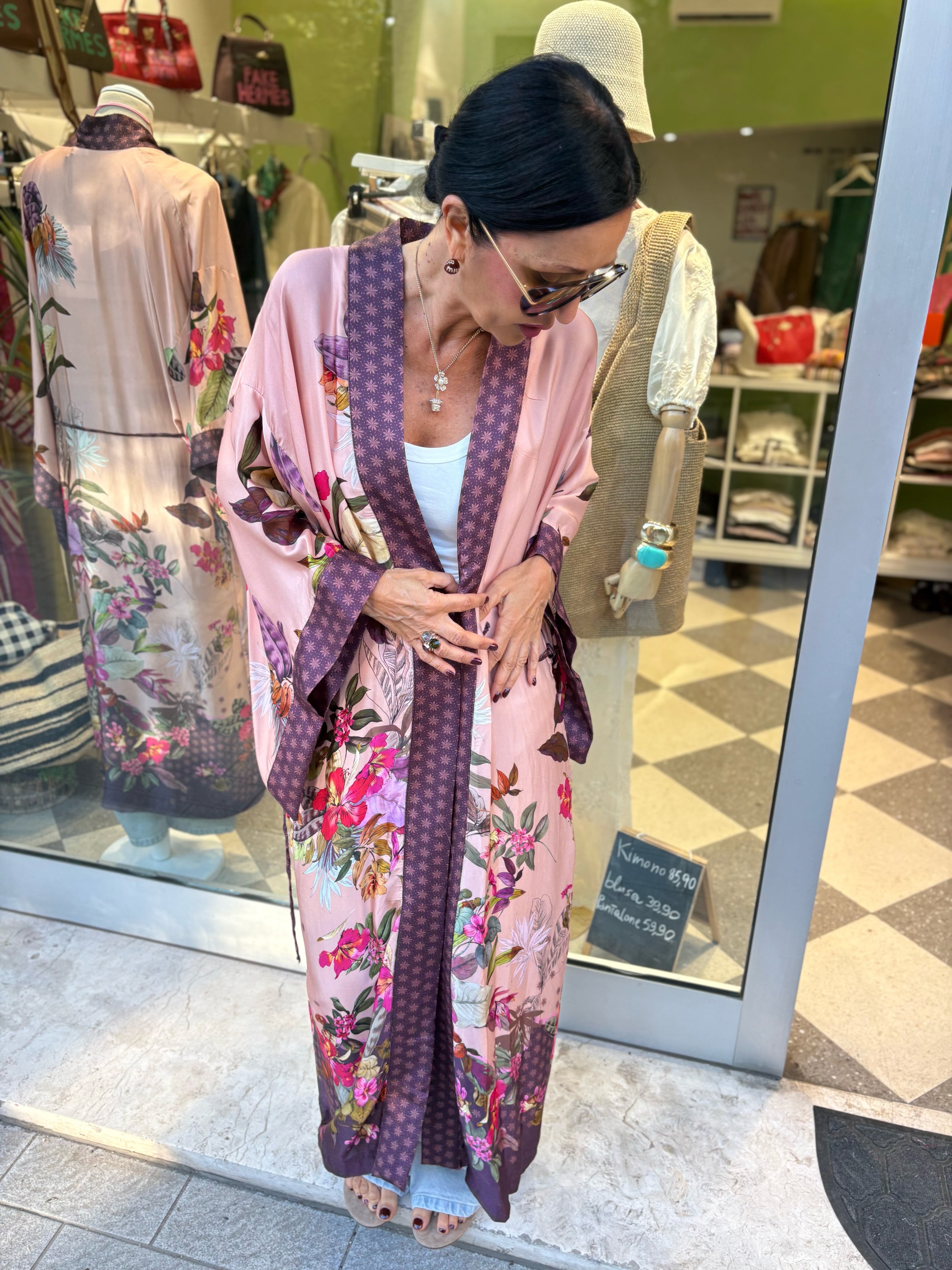 Kimono floral Rosa