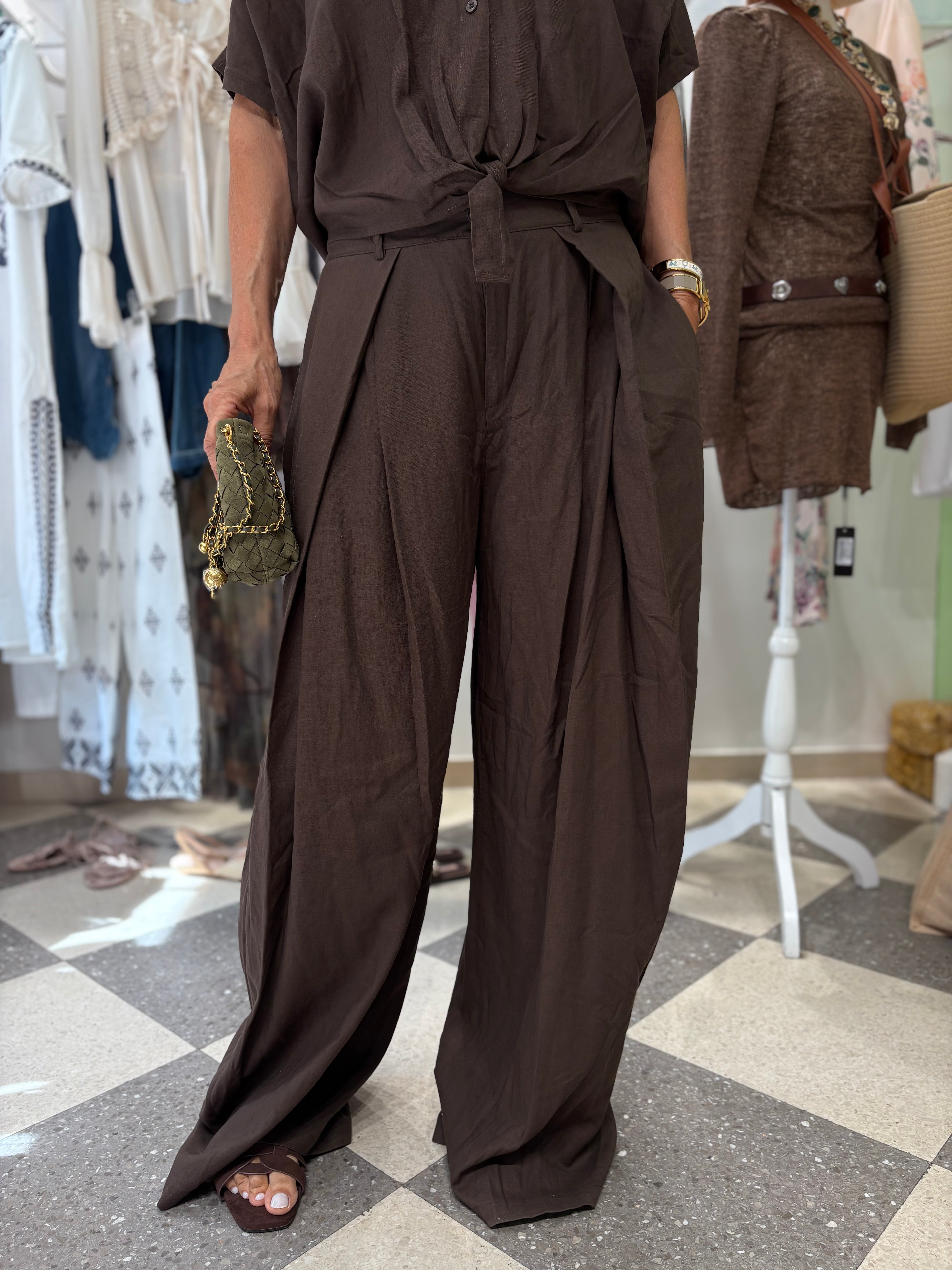 Completo camicia e pantalone palazzo - cioccolato