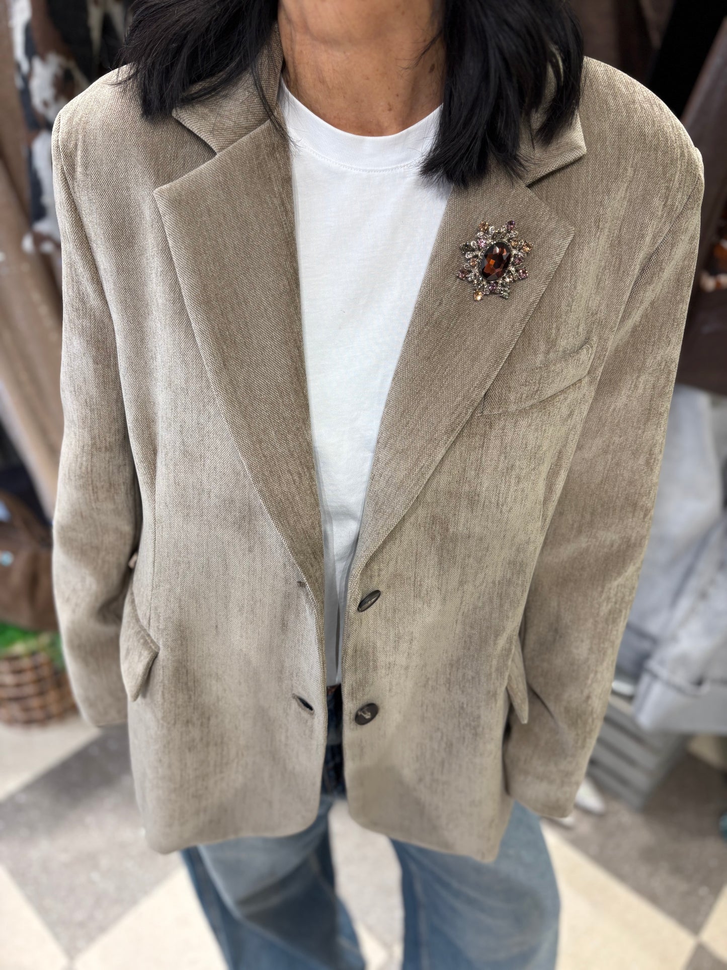 Motel blazer beige soft touch effetto velluto