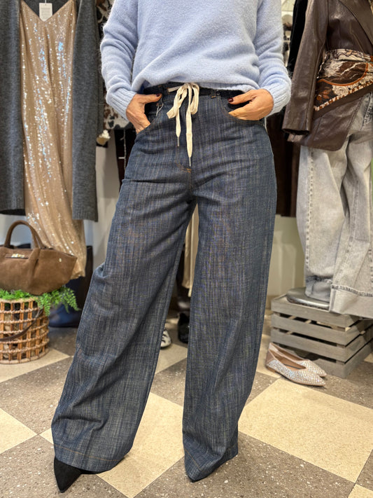 Motel denim palazzo con elastico in vita e cordoncino a vista