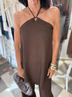 Coordinato plissé top e pantalone - cacao