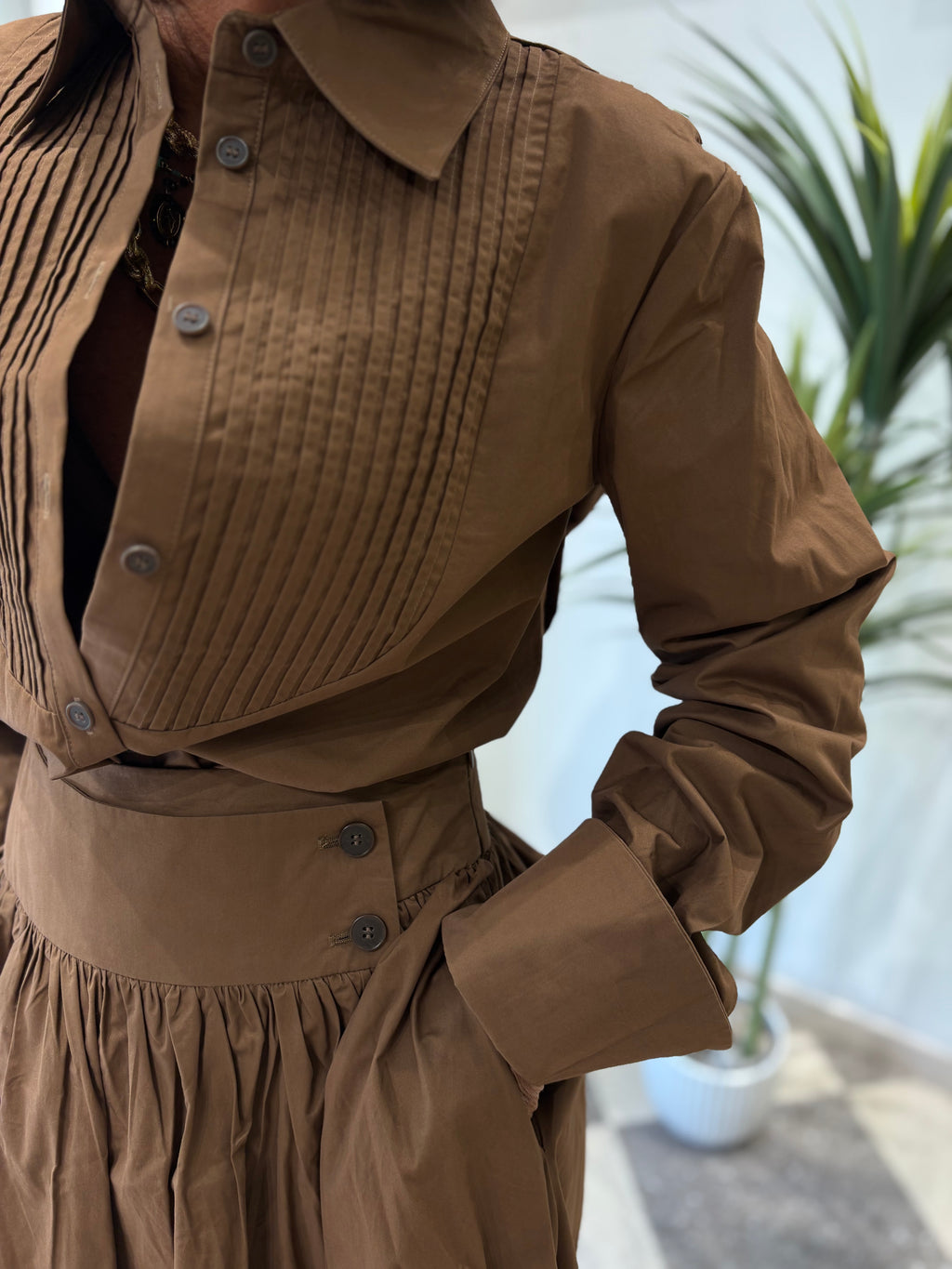 Camicia Plissé caffè