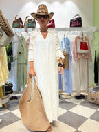 Abito lungo in crochet panna