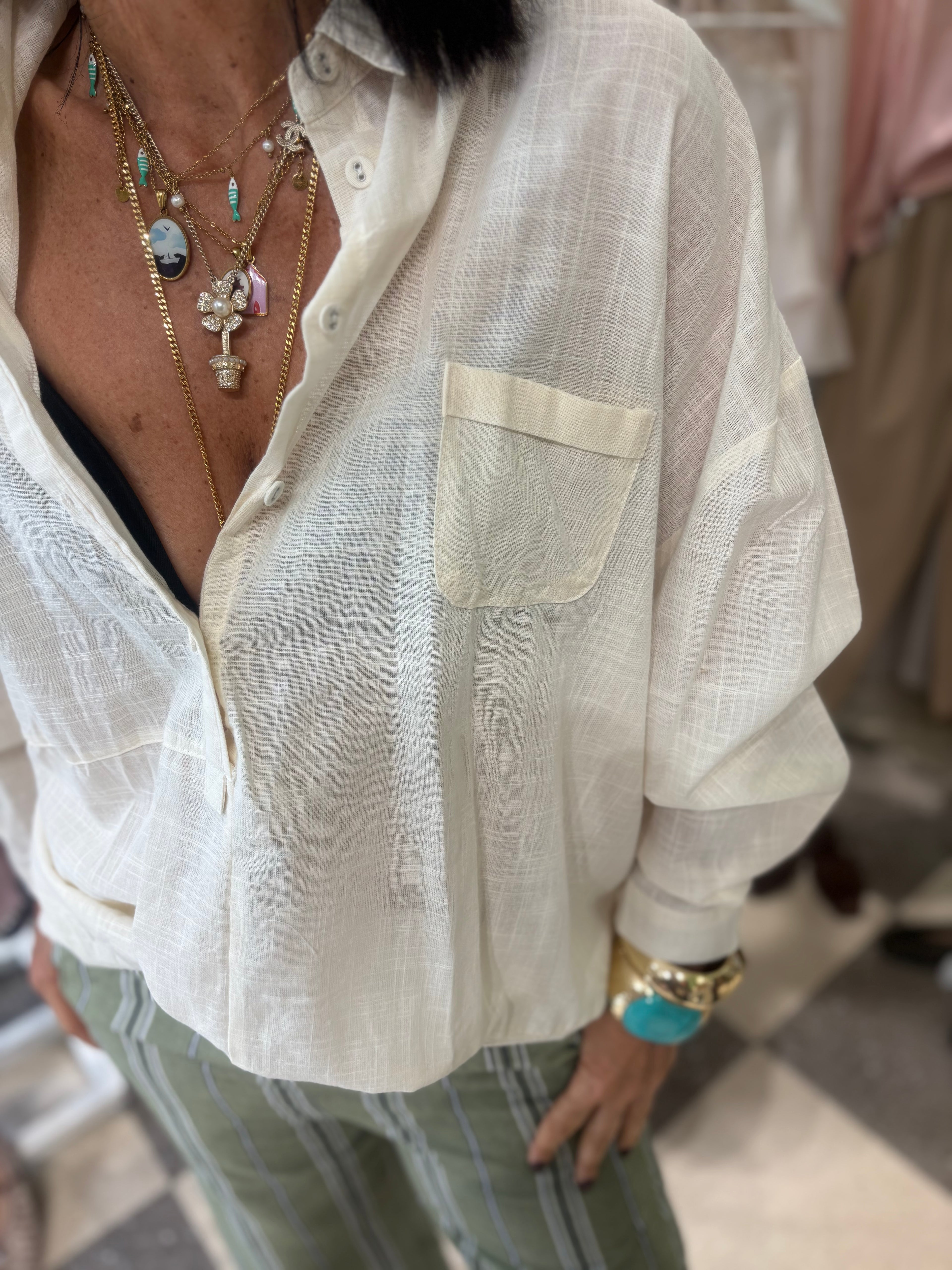 Camicia over 100% cotone burro
