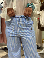 Pantalone palazzo riga azzurra