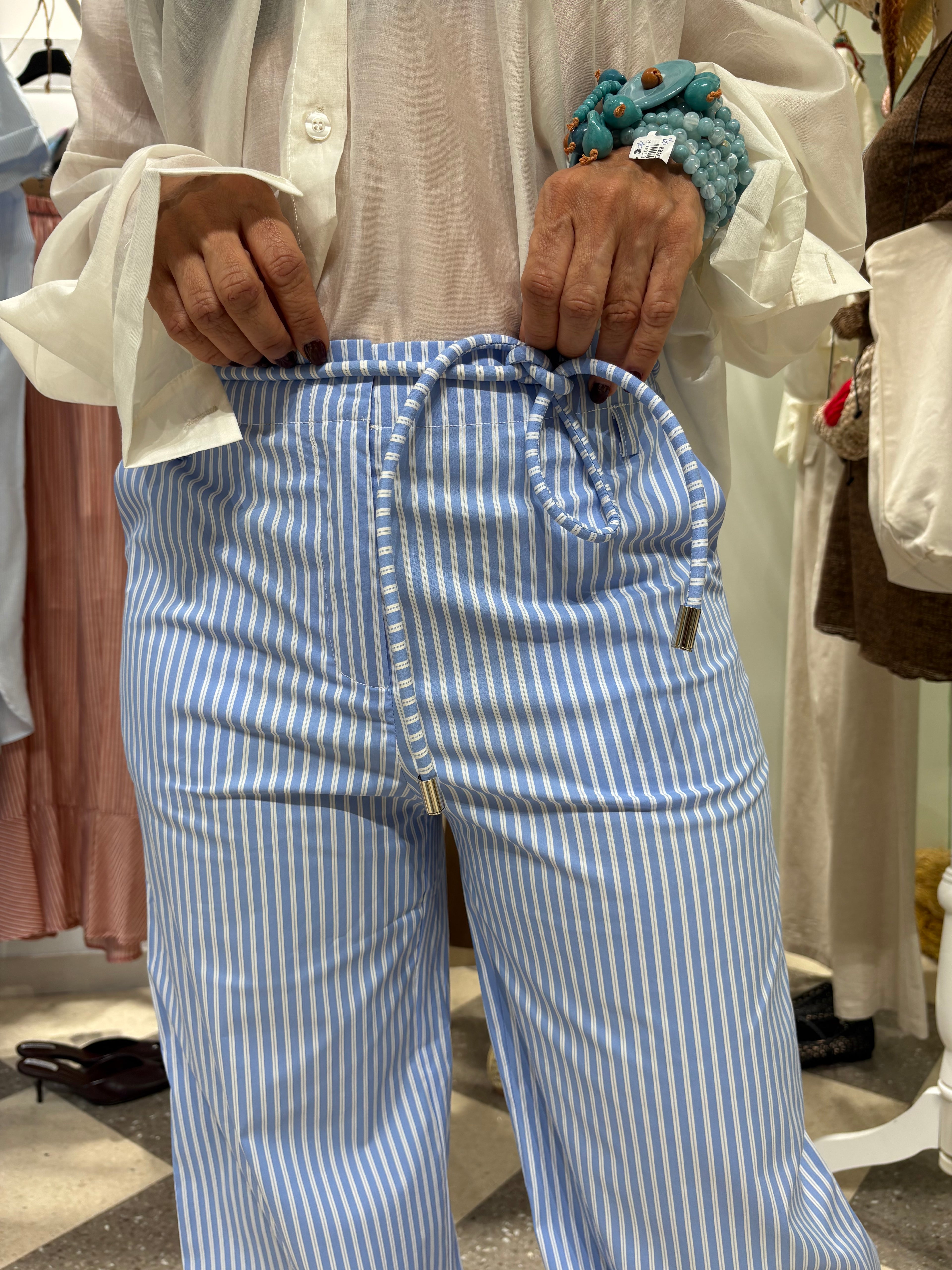 Pantalone palazzo riga azzurra