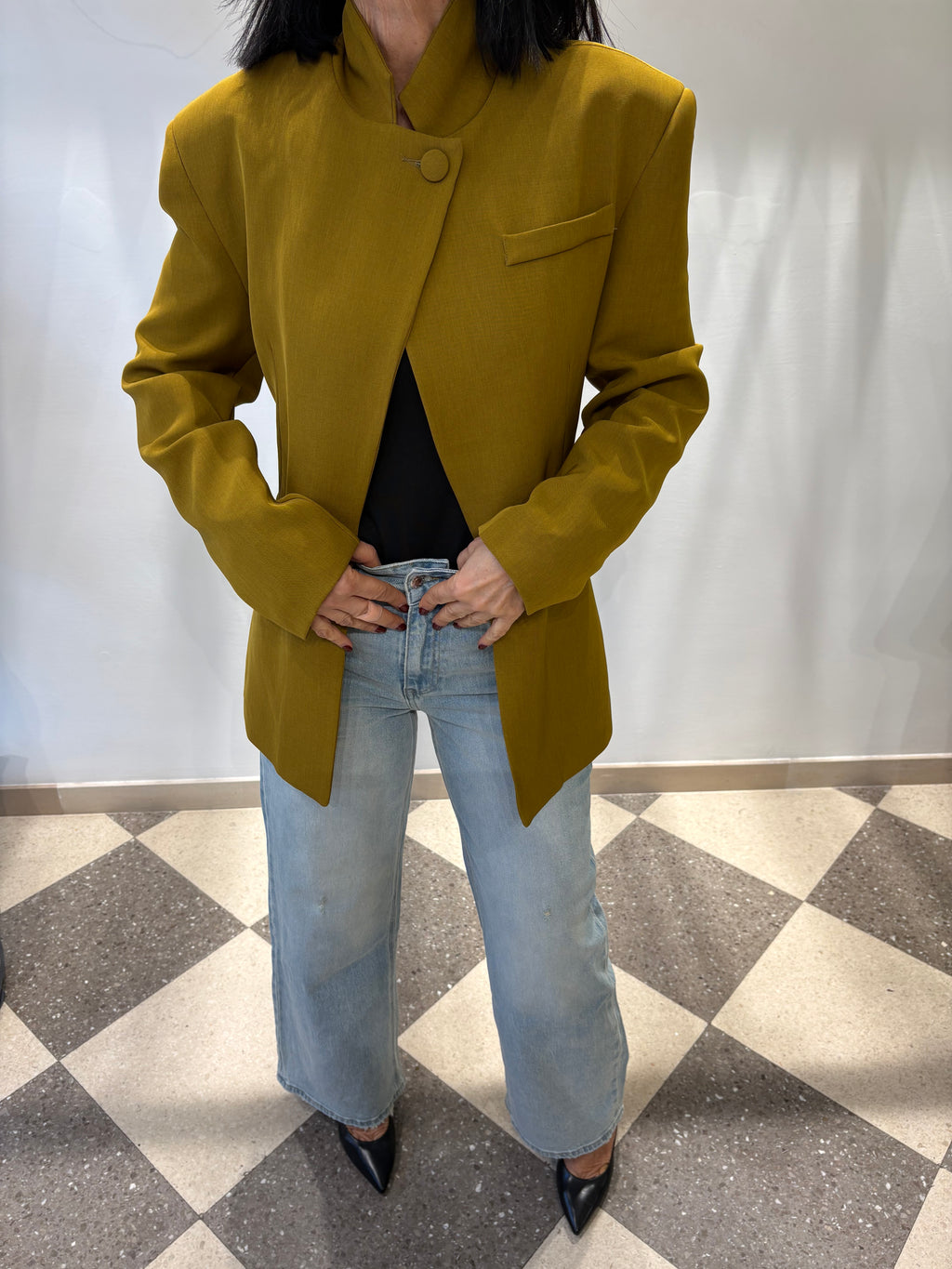 Denim straight leg vita alta