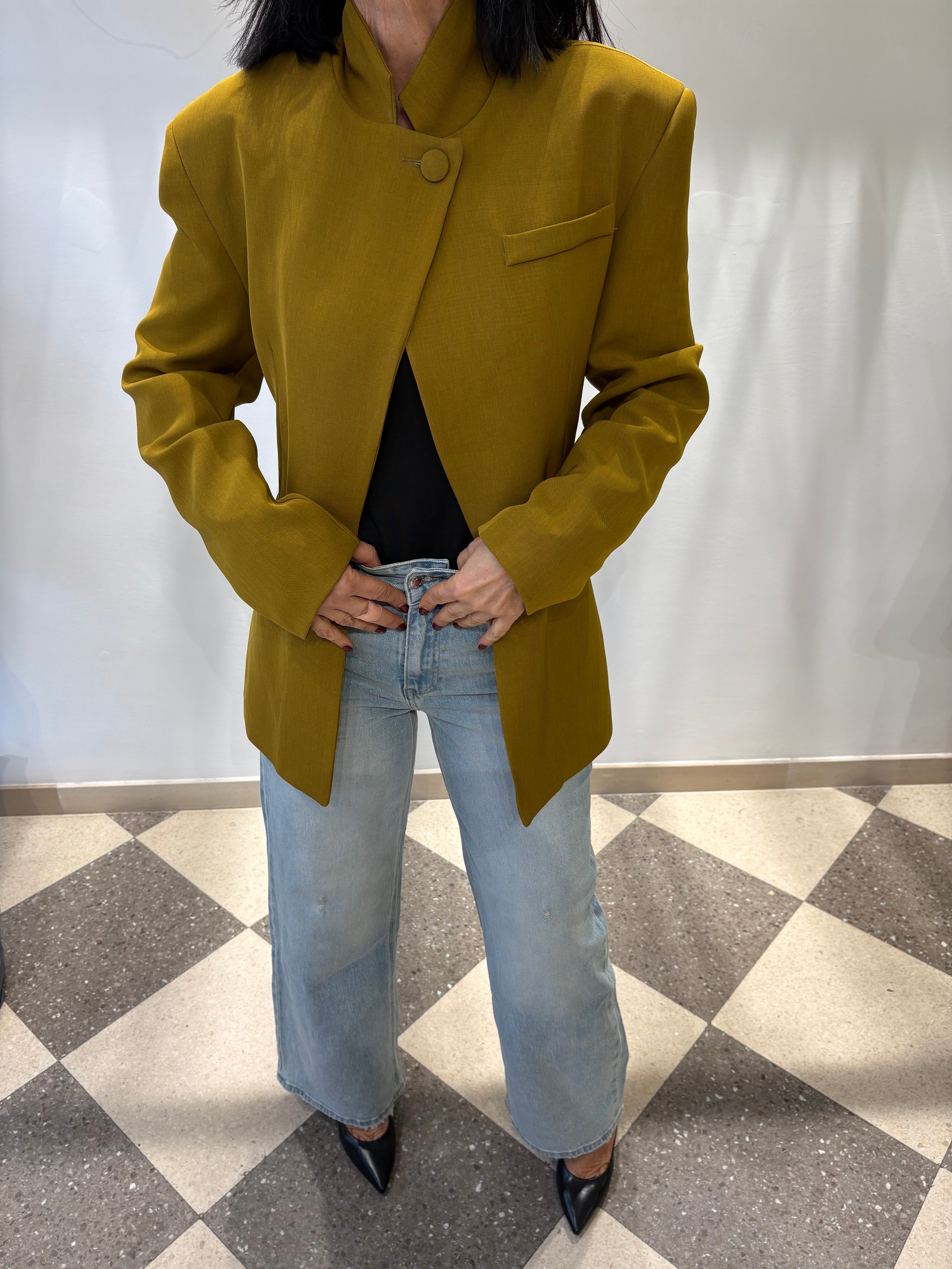 Denim straight leg vita alta