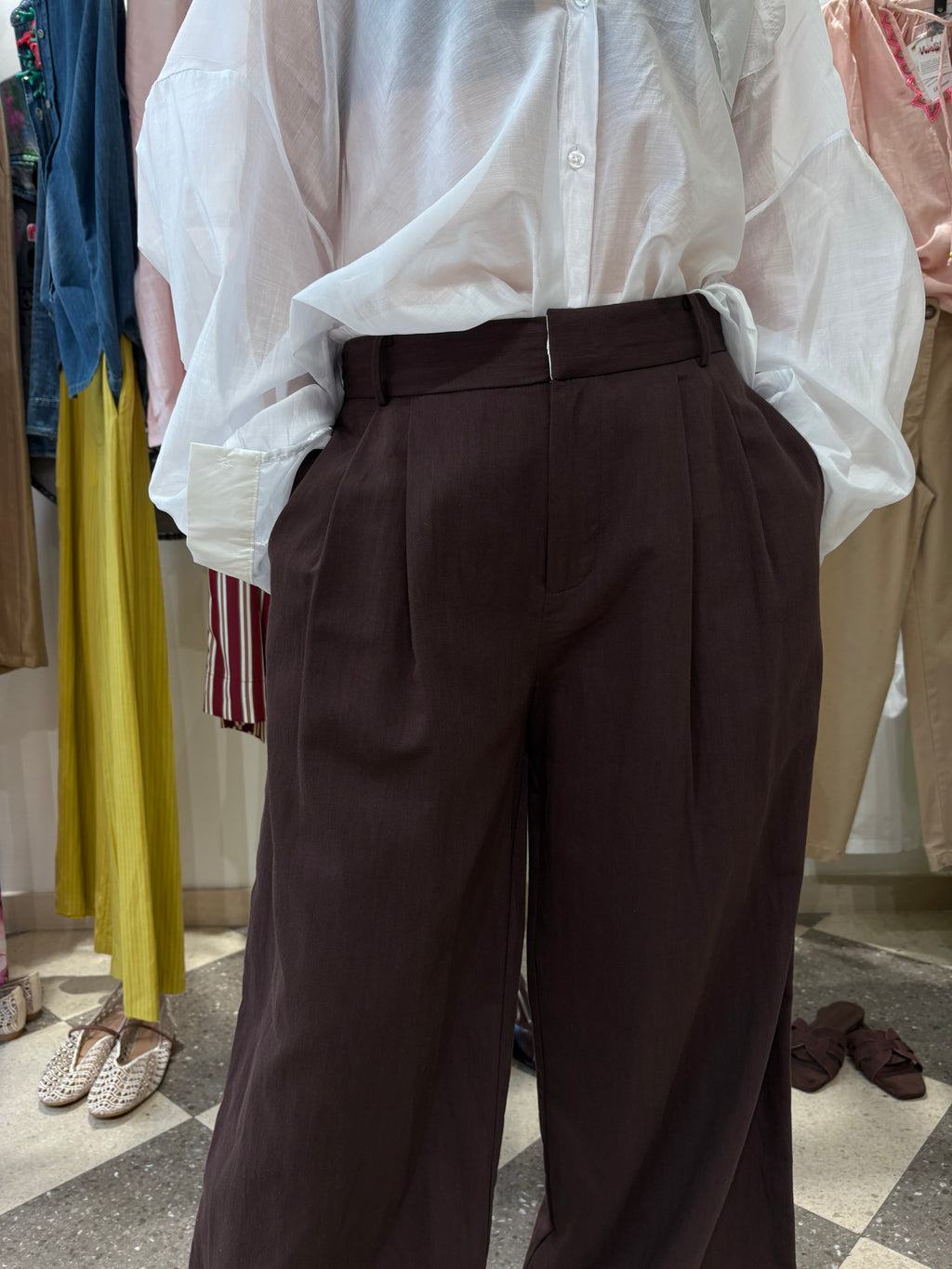 Pantalone gamba ampia cioccolato