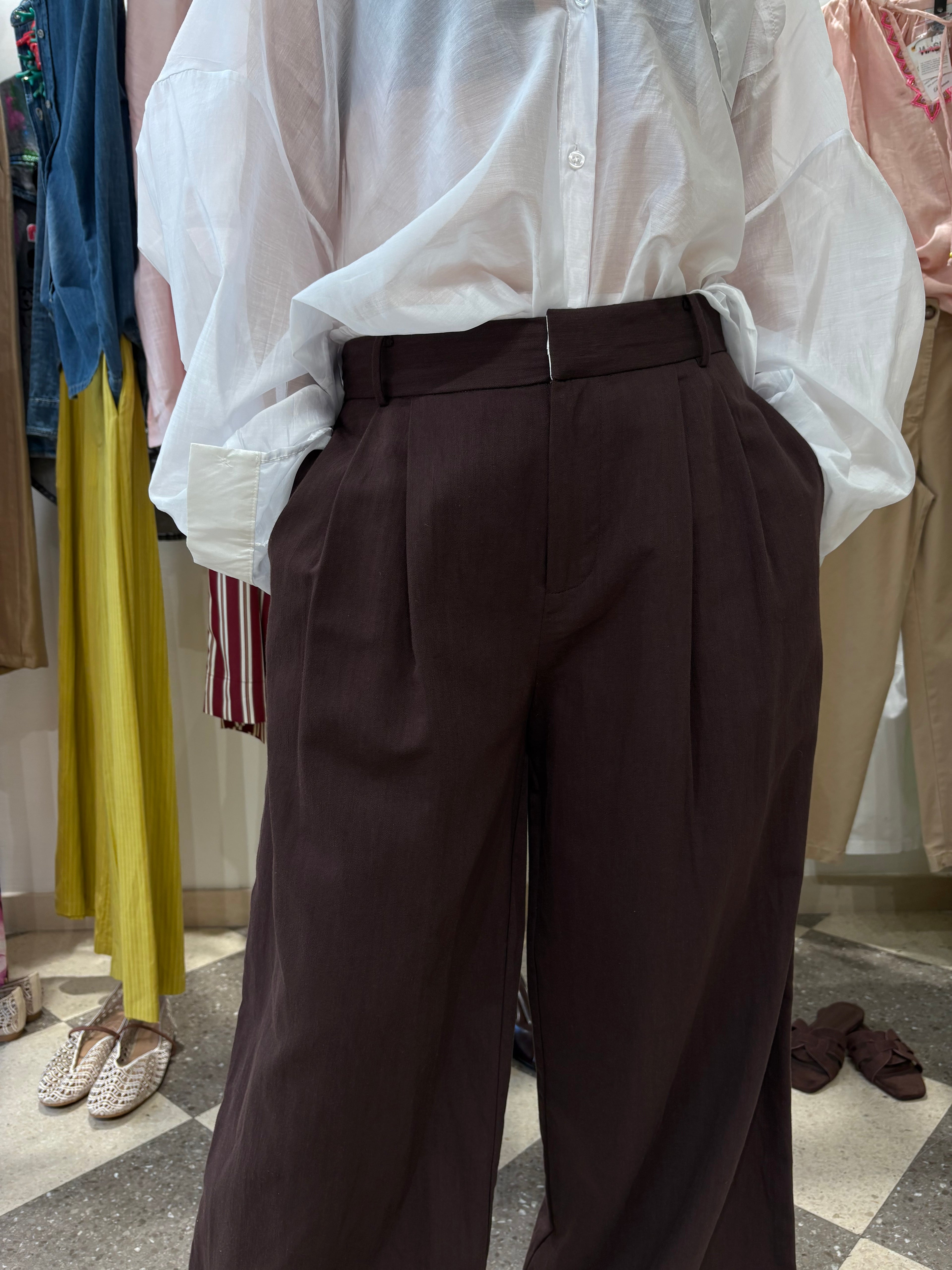 Pantalone gamba ampia cioccolato