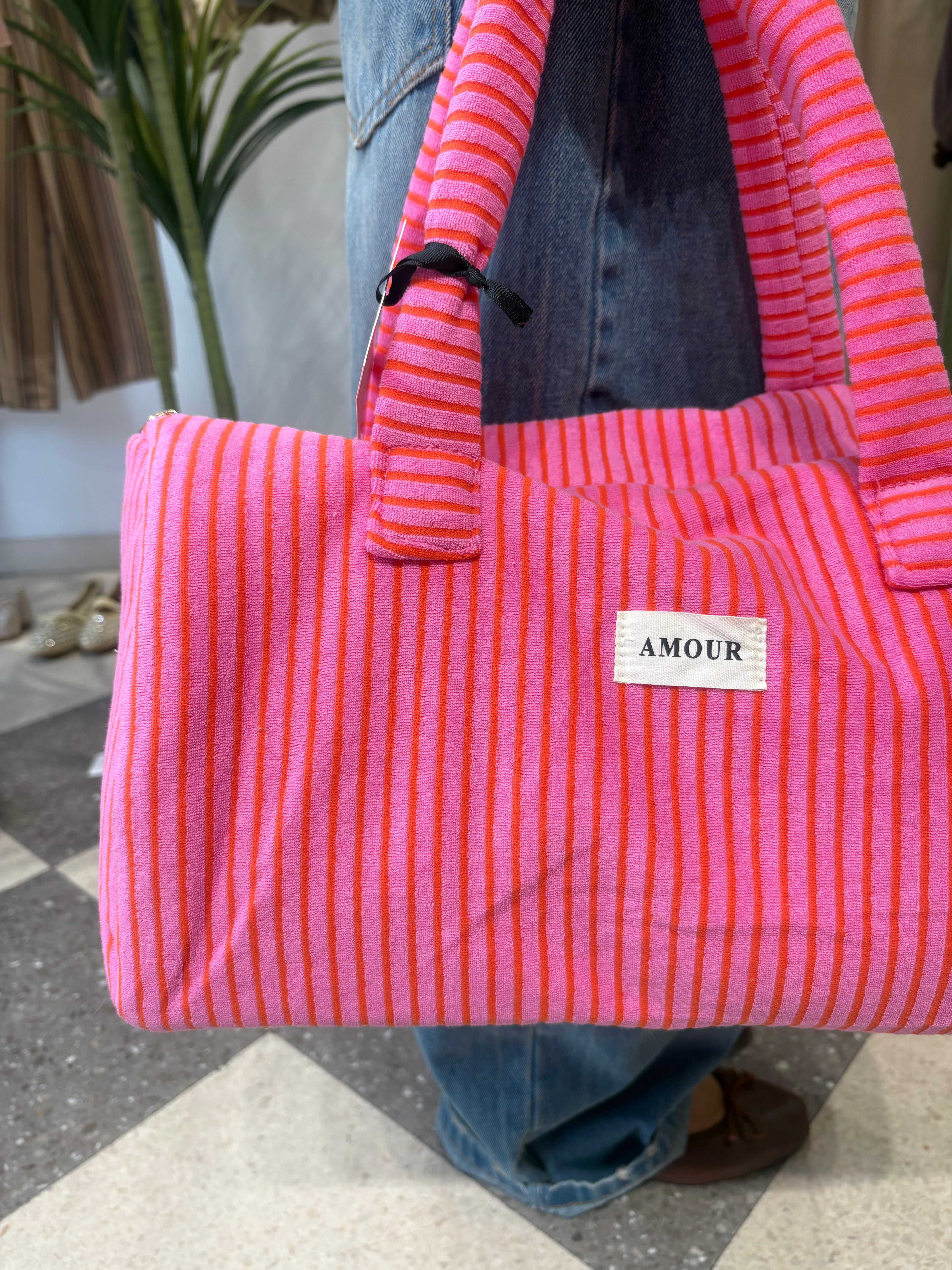 Borsone in spugna righe fucsia e arancio