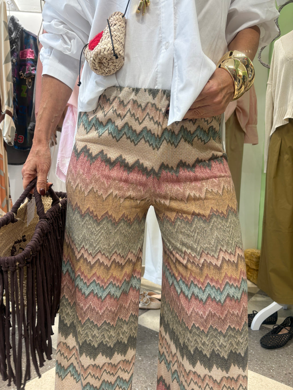 Pantalone gamba ampia fantasia