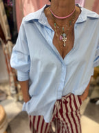 Over shirt celeste in cotone popeline
