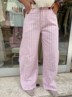 Pantalone barrel check rosa