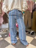 Pantalone gamba dritta righe celesti