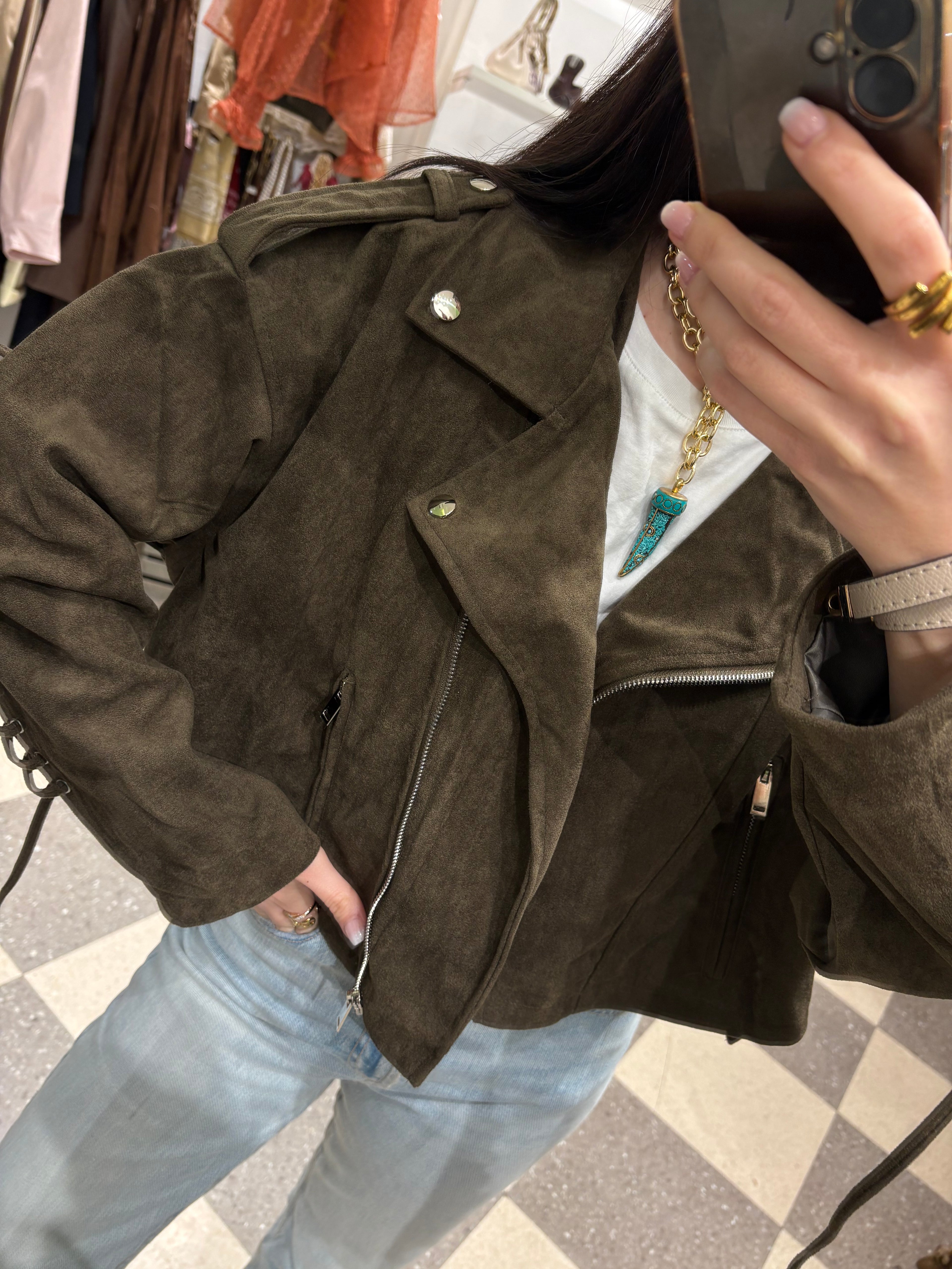 Chiodo in eco camoscio verde scuro