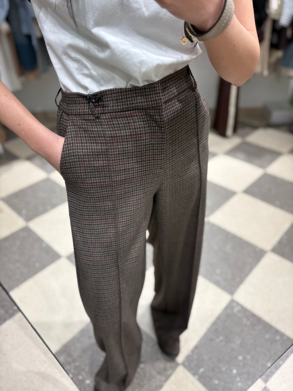 Pantalone palazzo check marrone