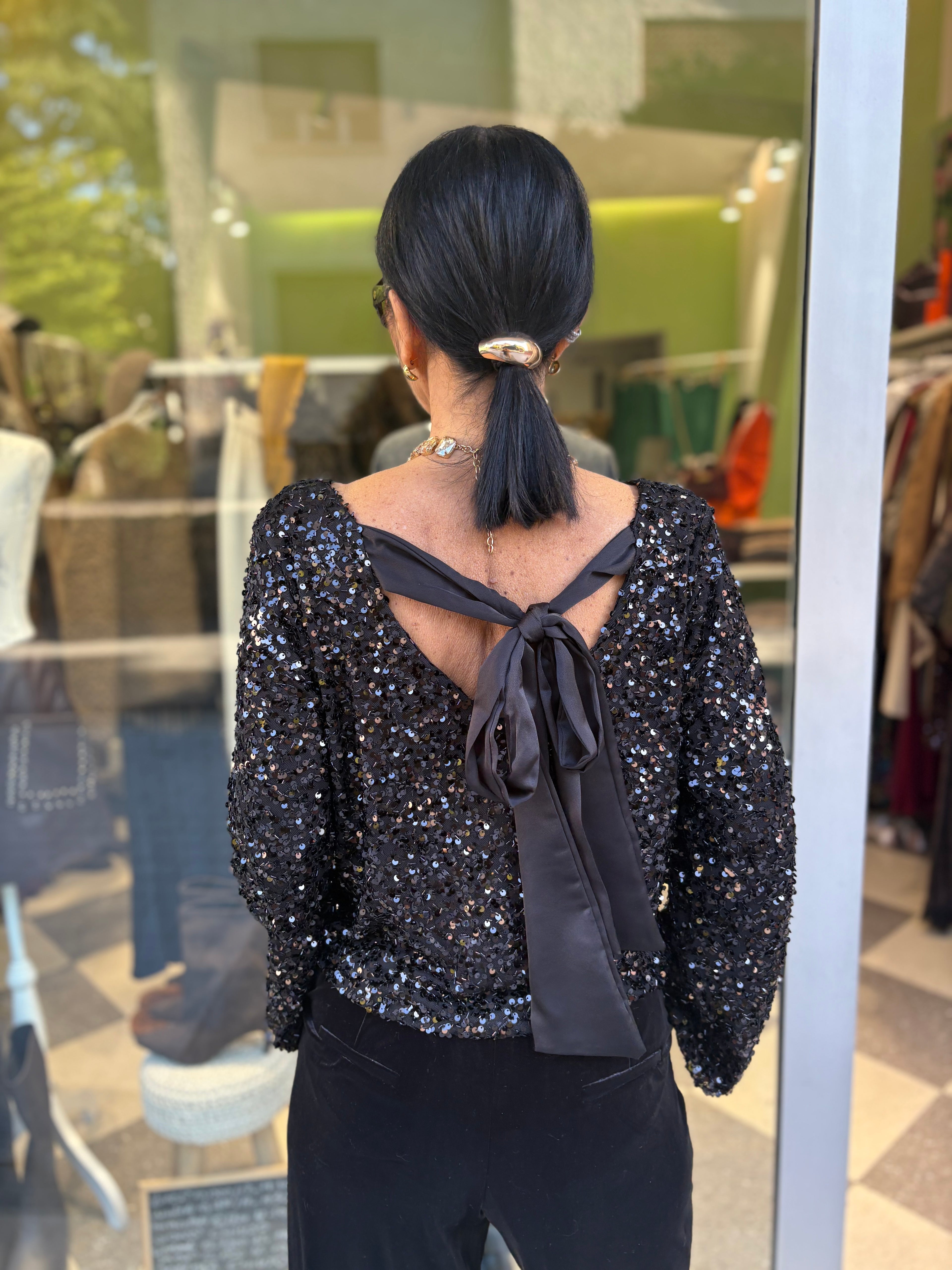 Blusa paillettes black