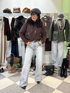 Bomber cropped con collo in eco fur