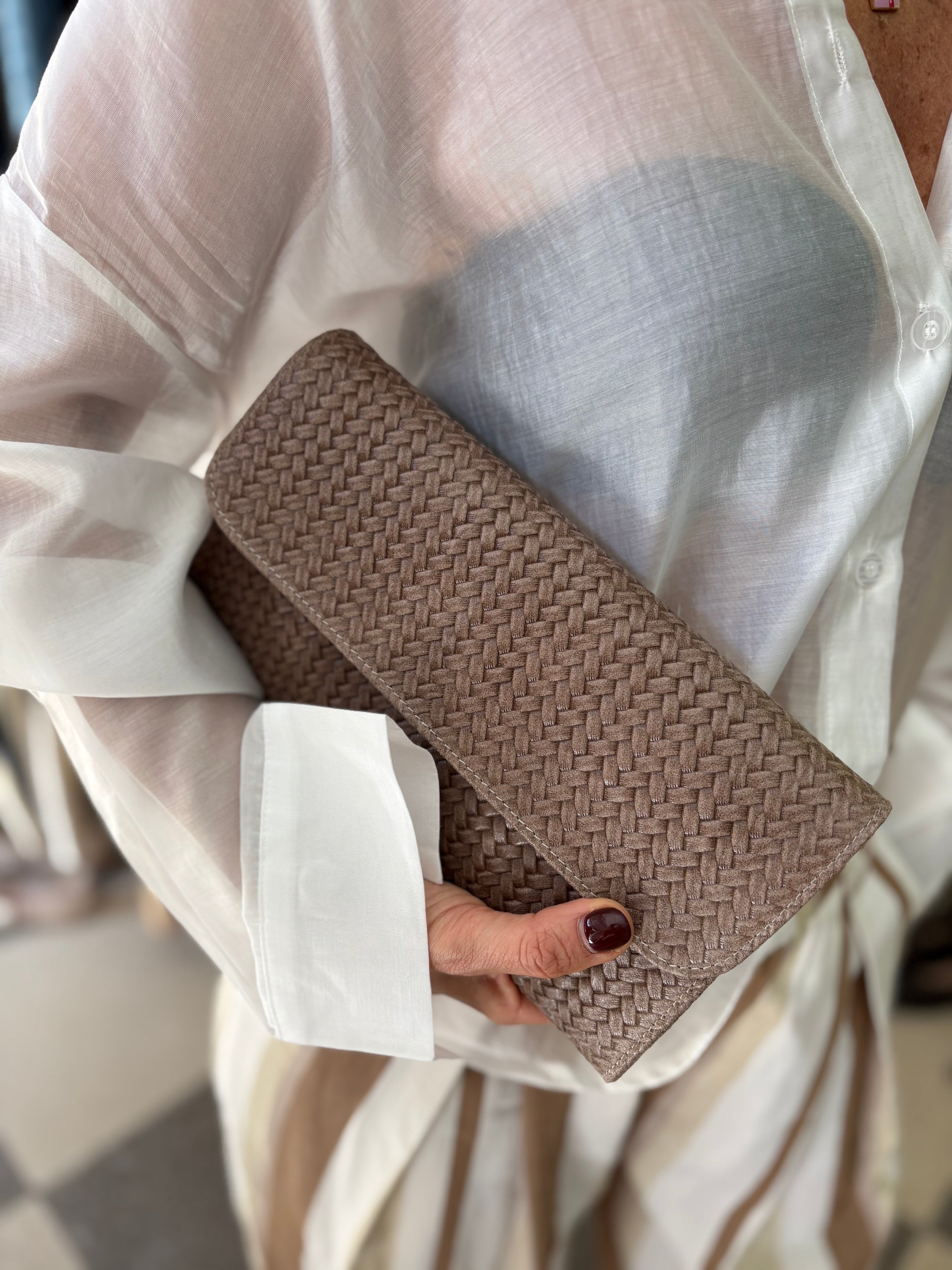 Pochette intreccio taupe