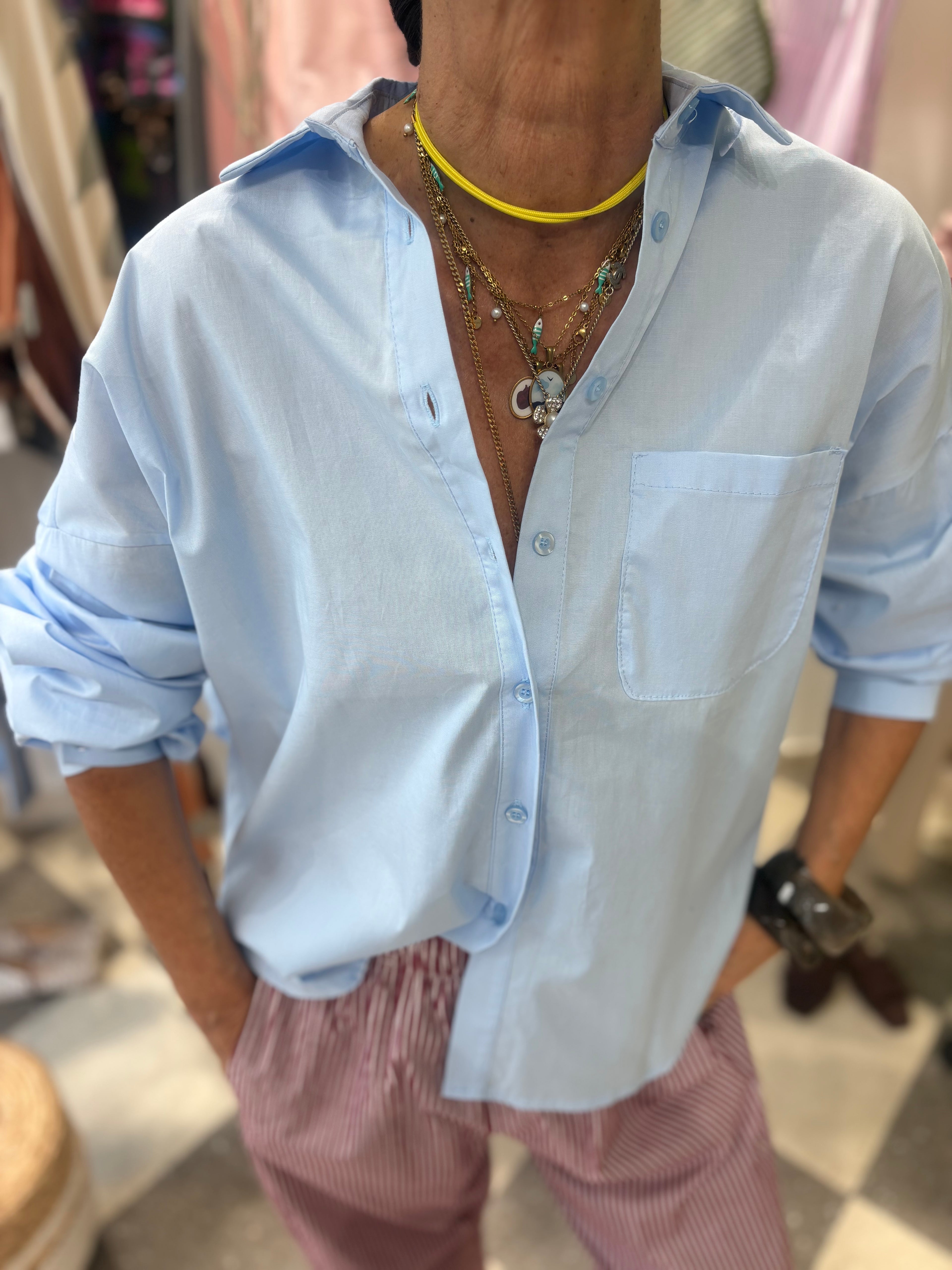 Camicia in cotone popeline - celeste