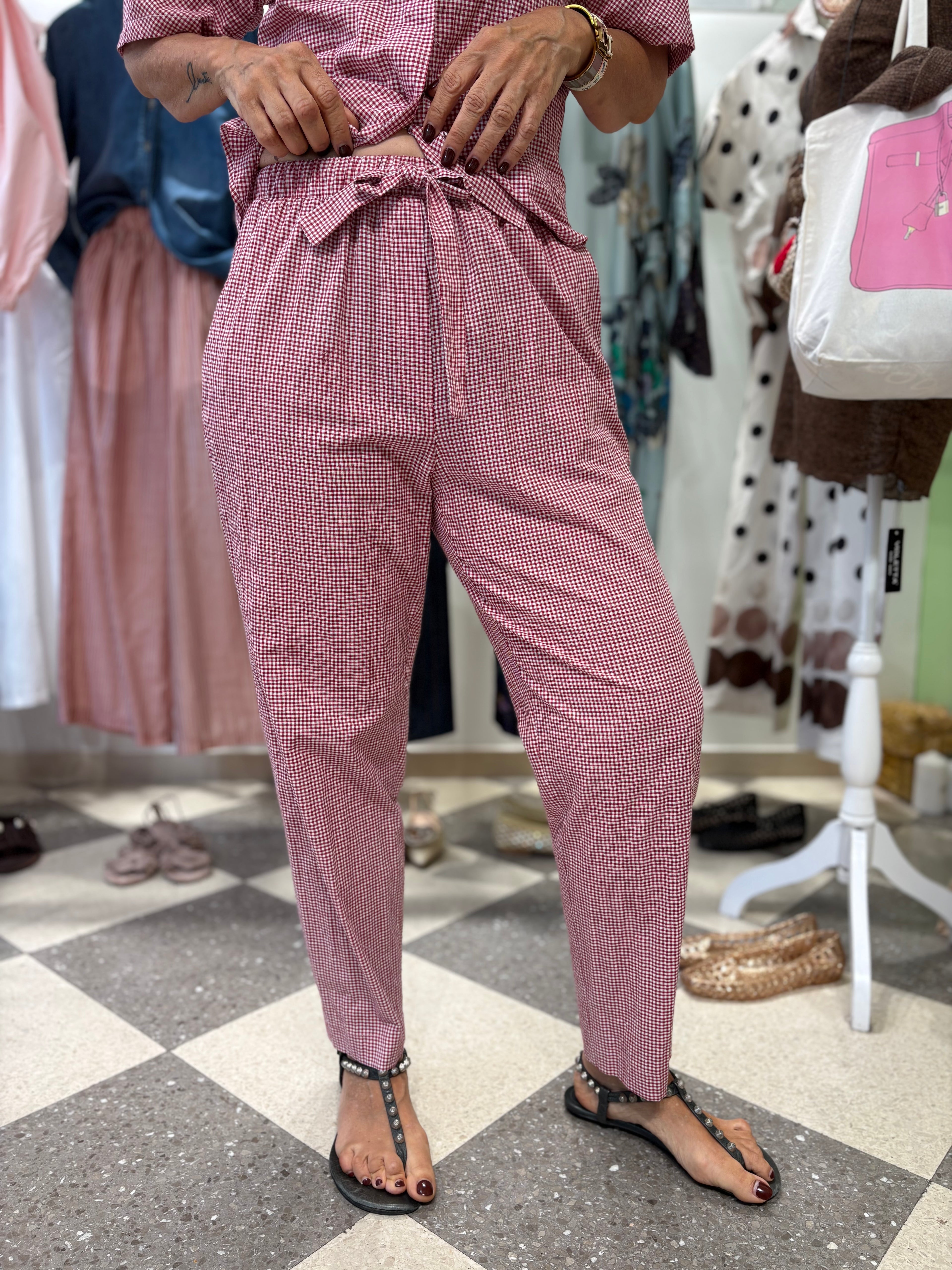 Pantalone vichy rosso