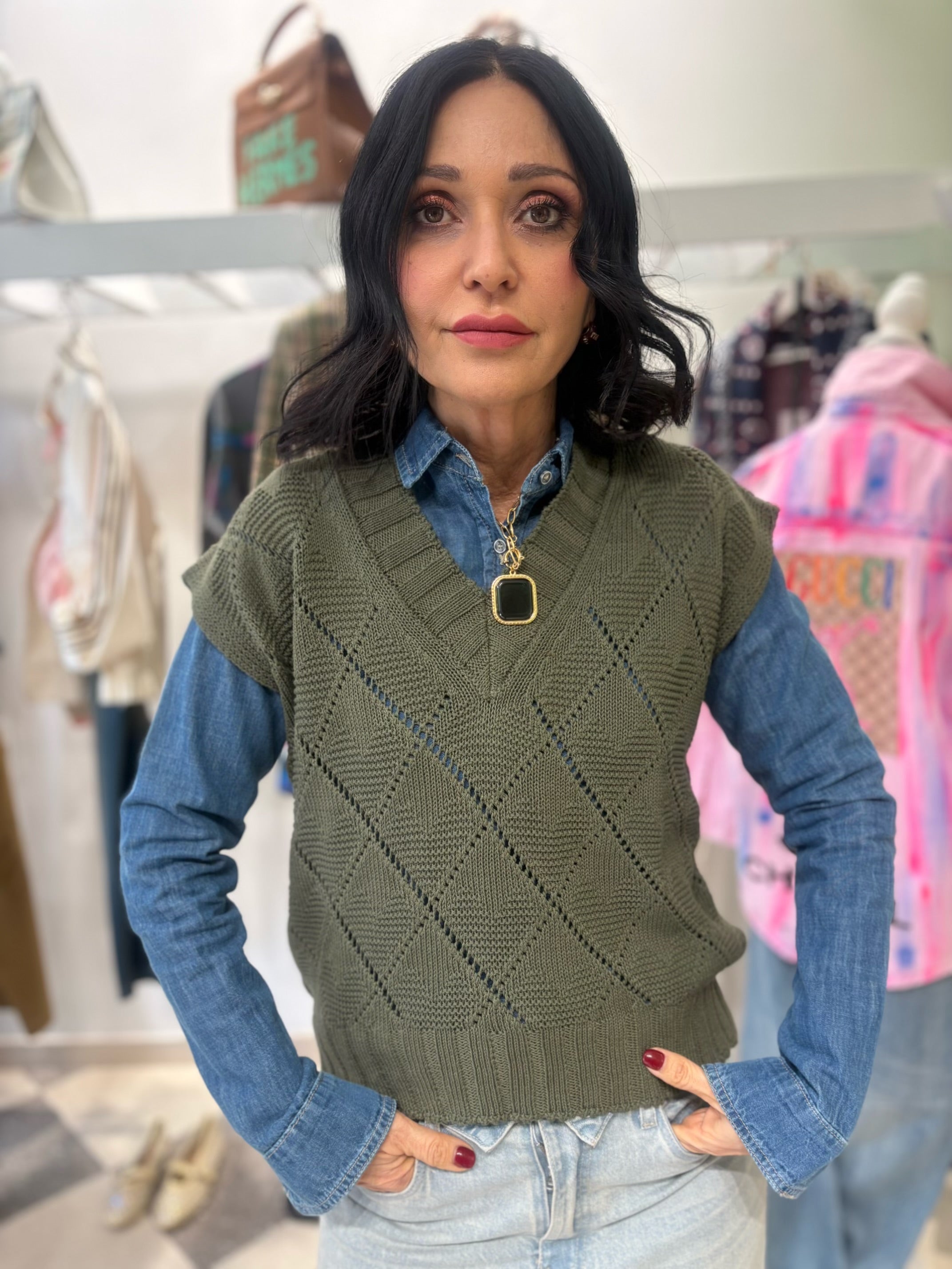 Gilet in 100% cotone verde kaki