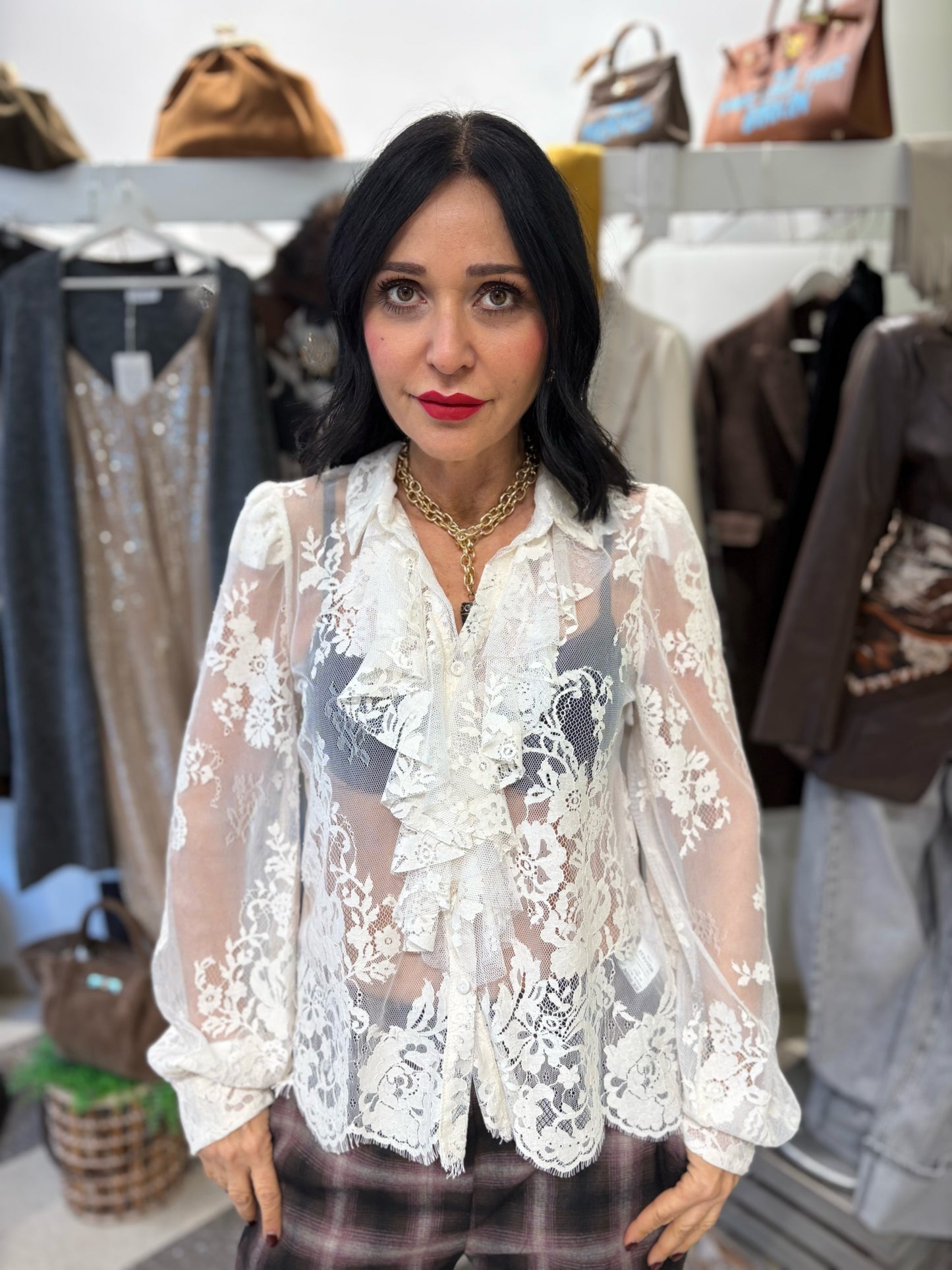 Motel camicia in pizzo panna