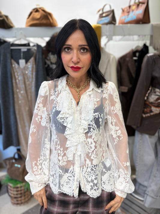 Motel camicia in pizzo panna