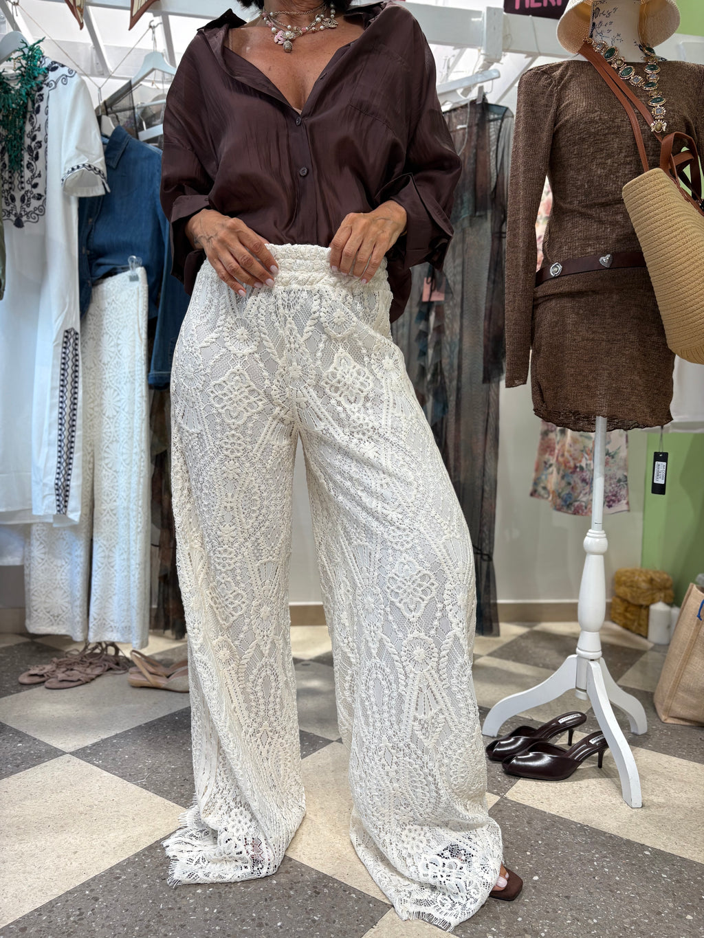 Pantalone palazzo full length pizzo
