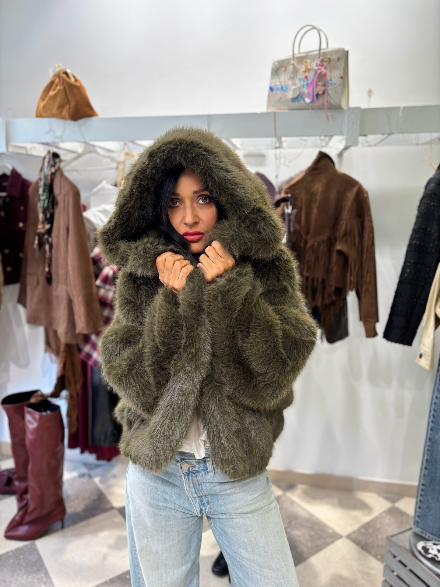 Eco pelliccia verde bosco