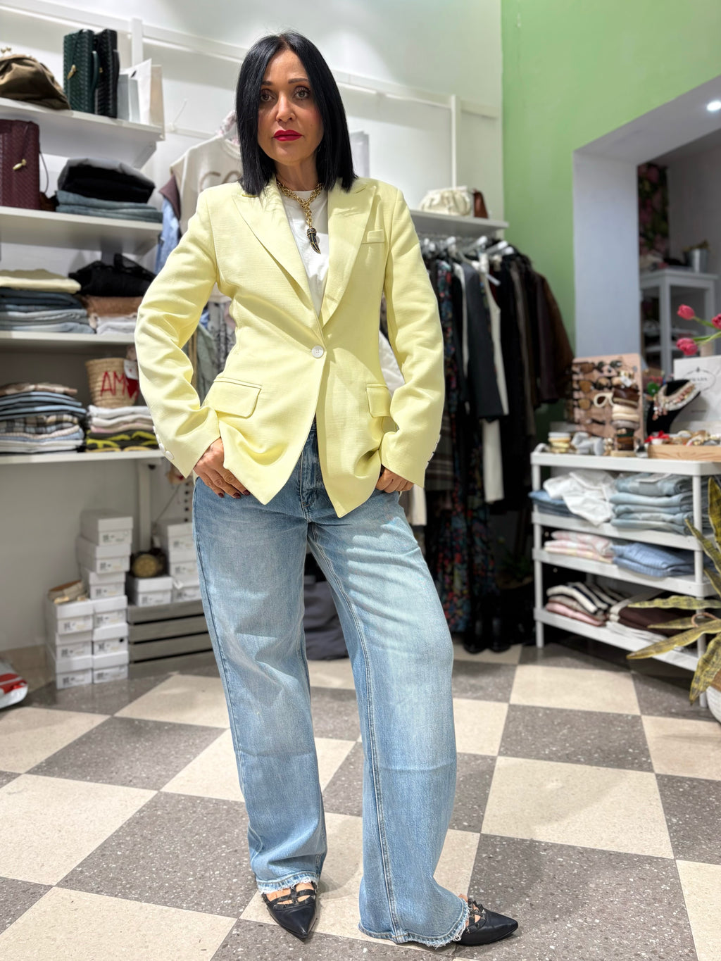 Blazer fit leggermente a clessidra giallo burro