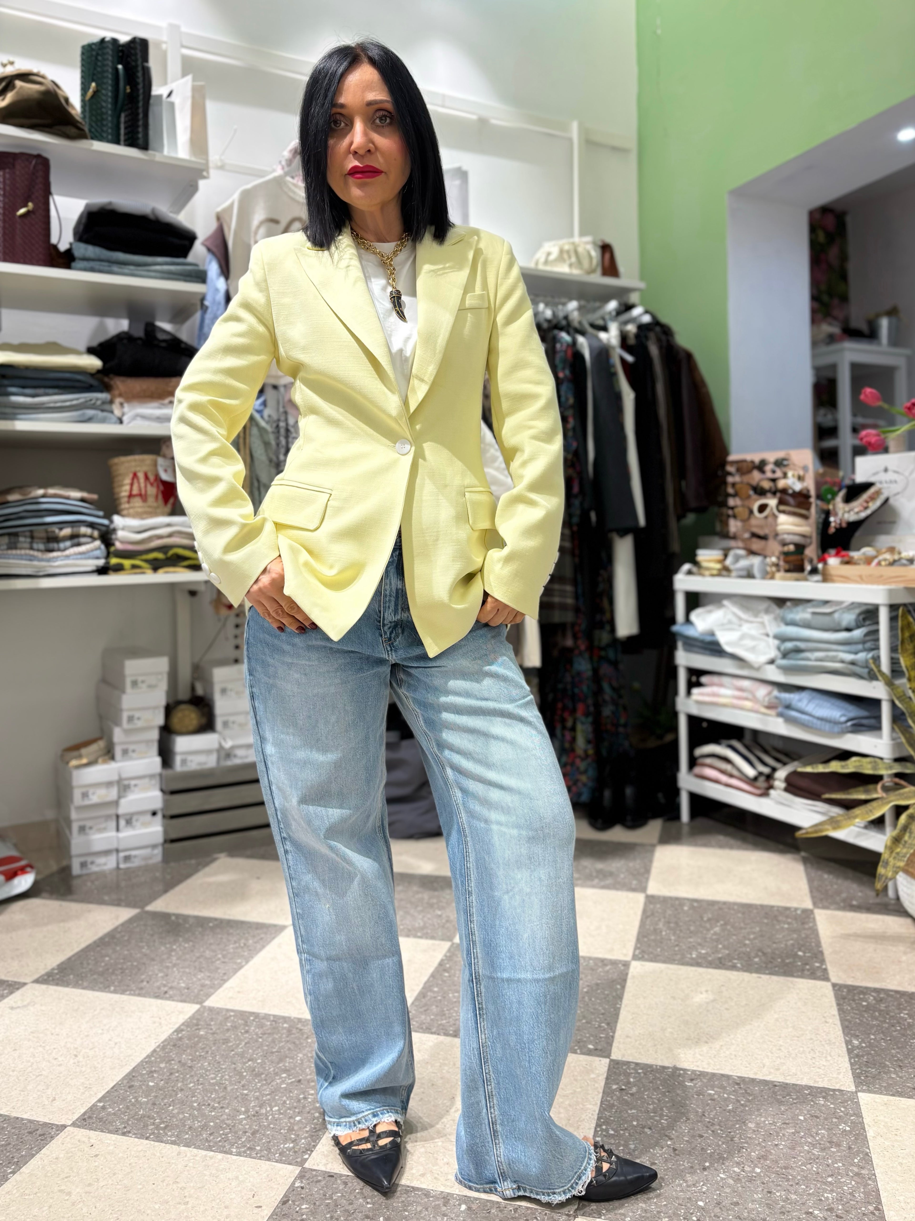 Blazer fit leggermente a clessidra giallo burro