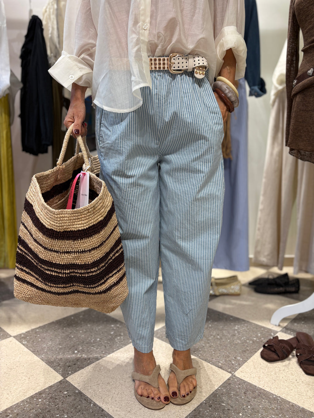Pantalone in cotone con elastico in vita