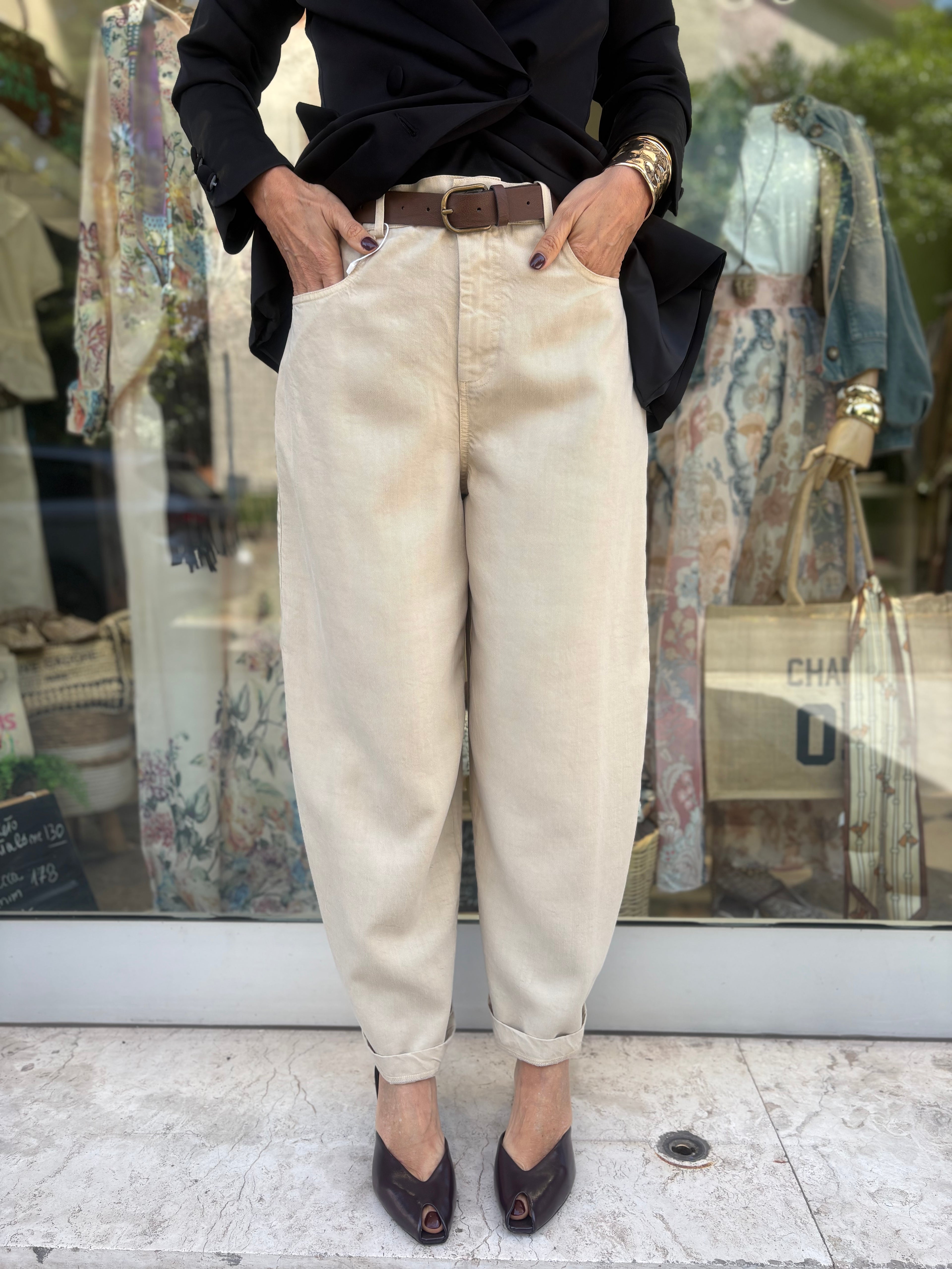 Pantalone barrel morbido sabbia