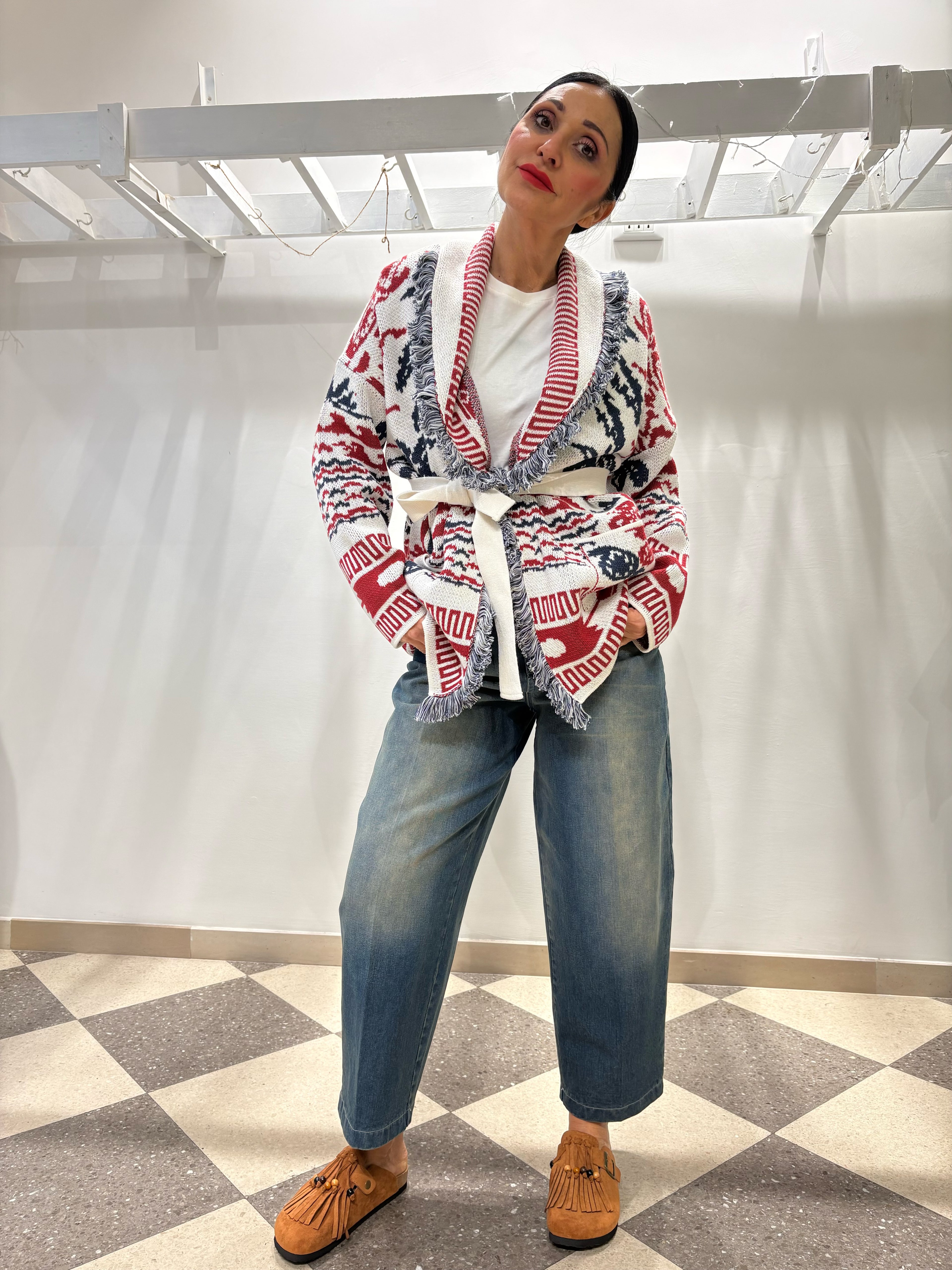 Motel cardigan stampa jacquard etnica