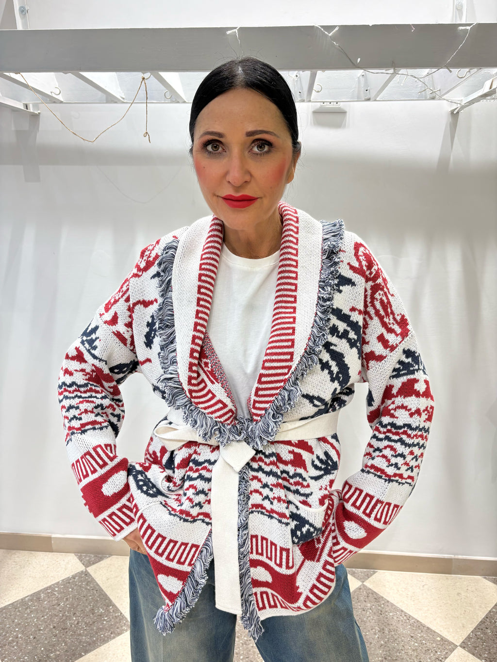 Motel cardigan stampa jacquard etnica