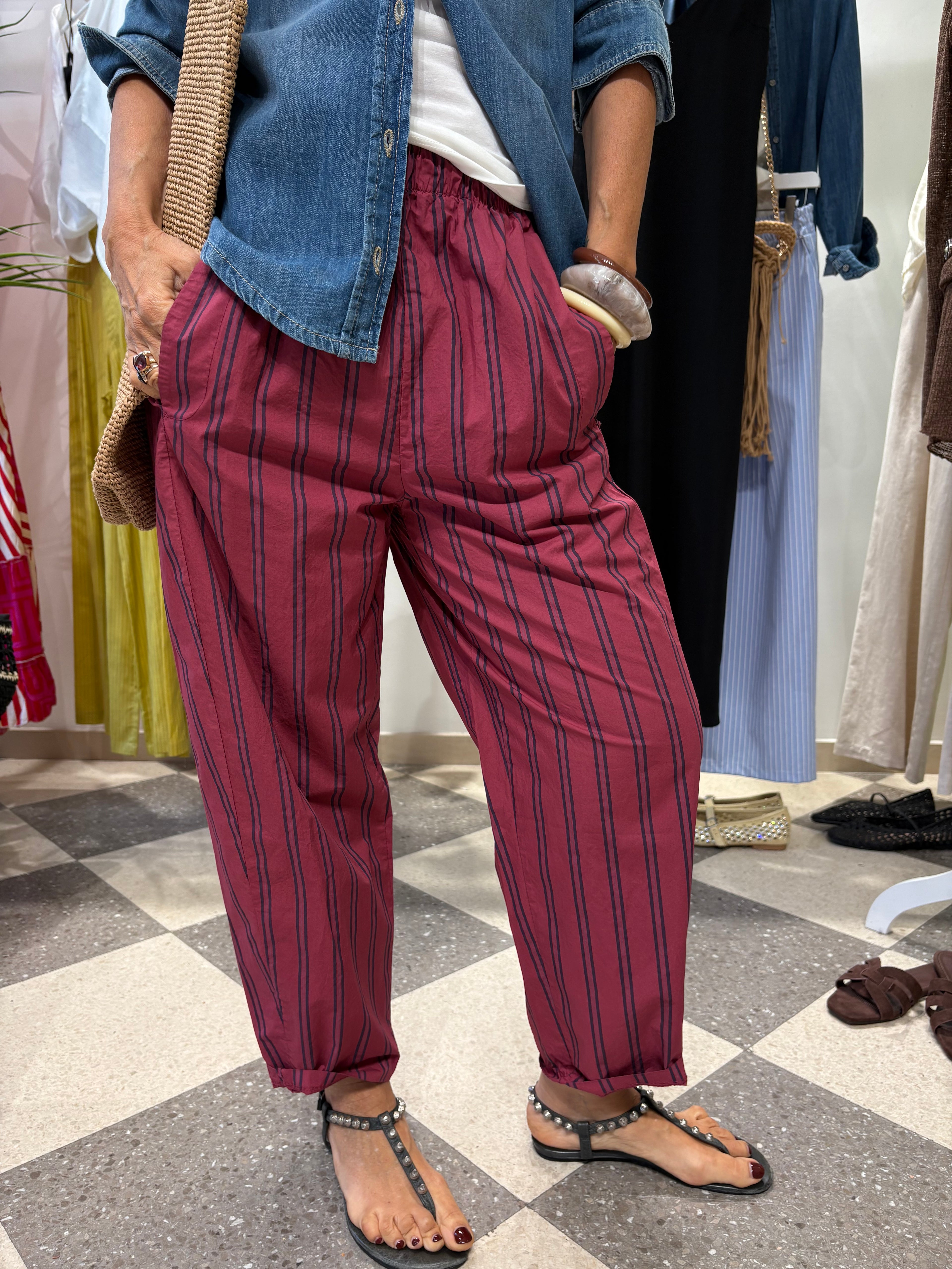 Pantalone in cotone con elastico in vita