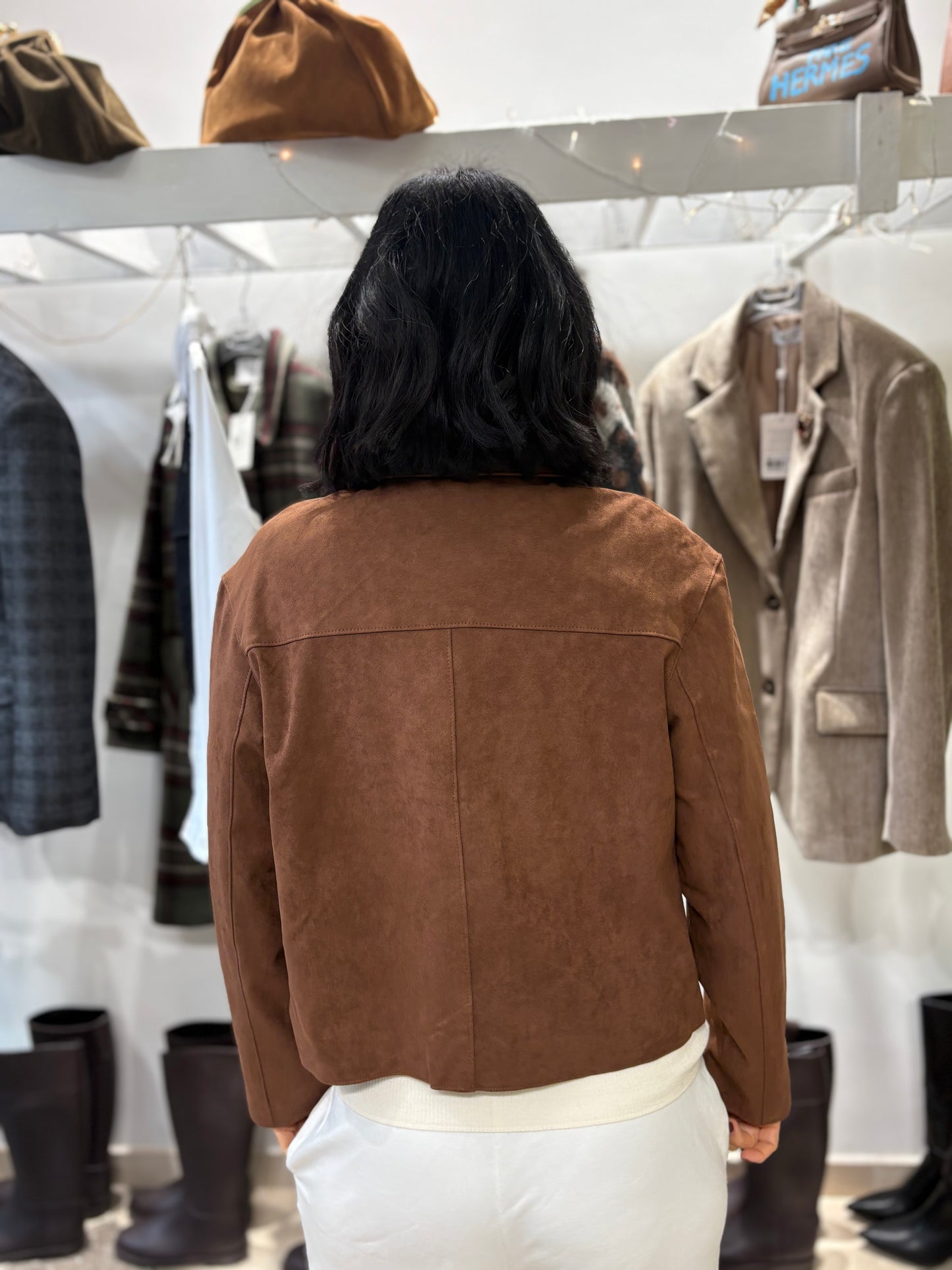 Giacca in eco daino tabacco