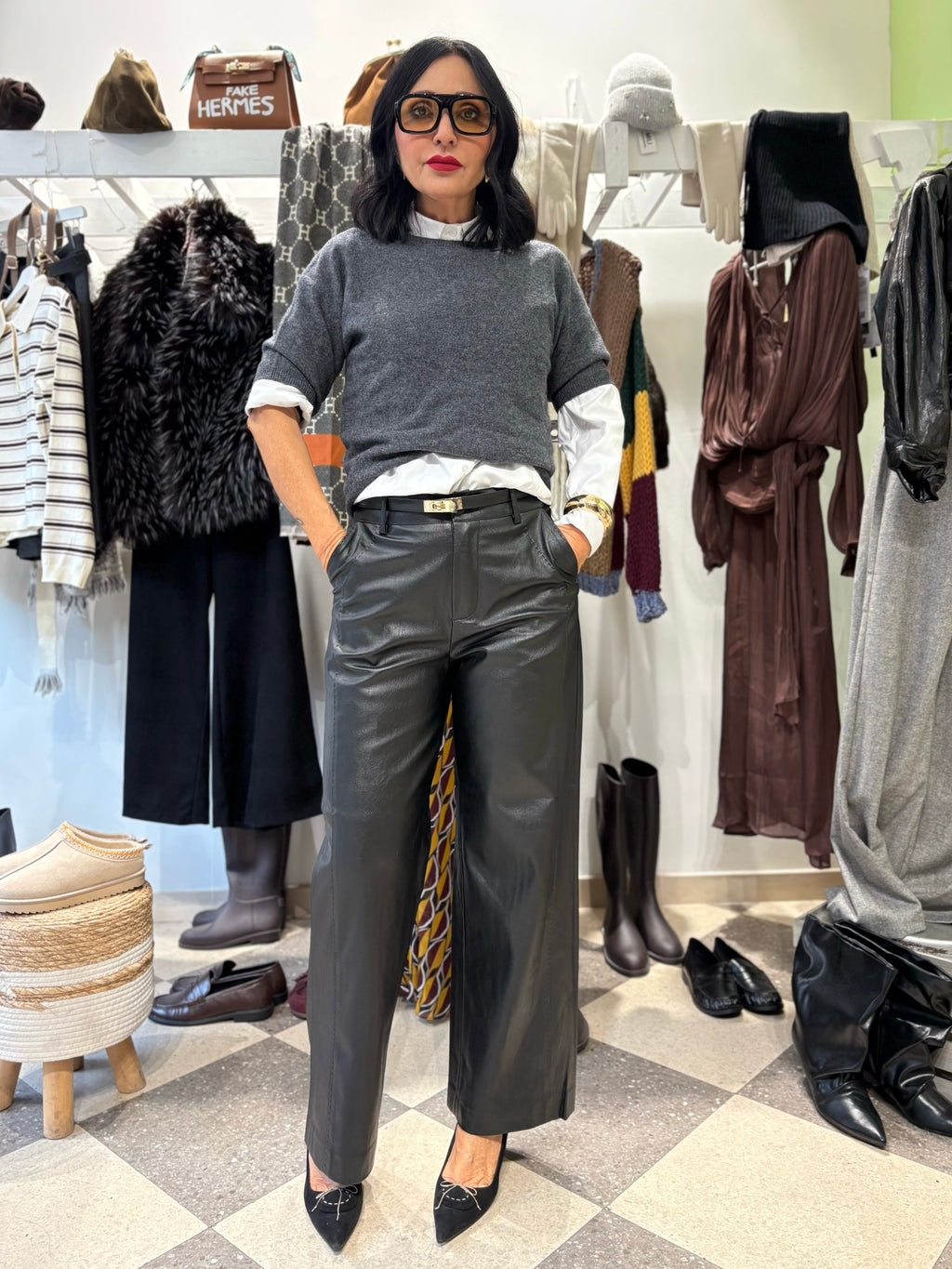 Pantalone in ecopelle effetto vintage