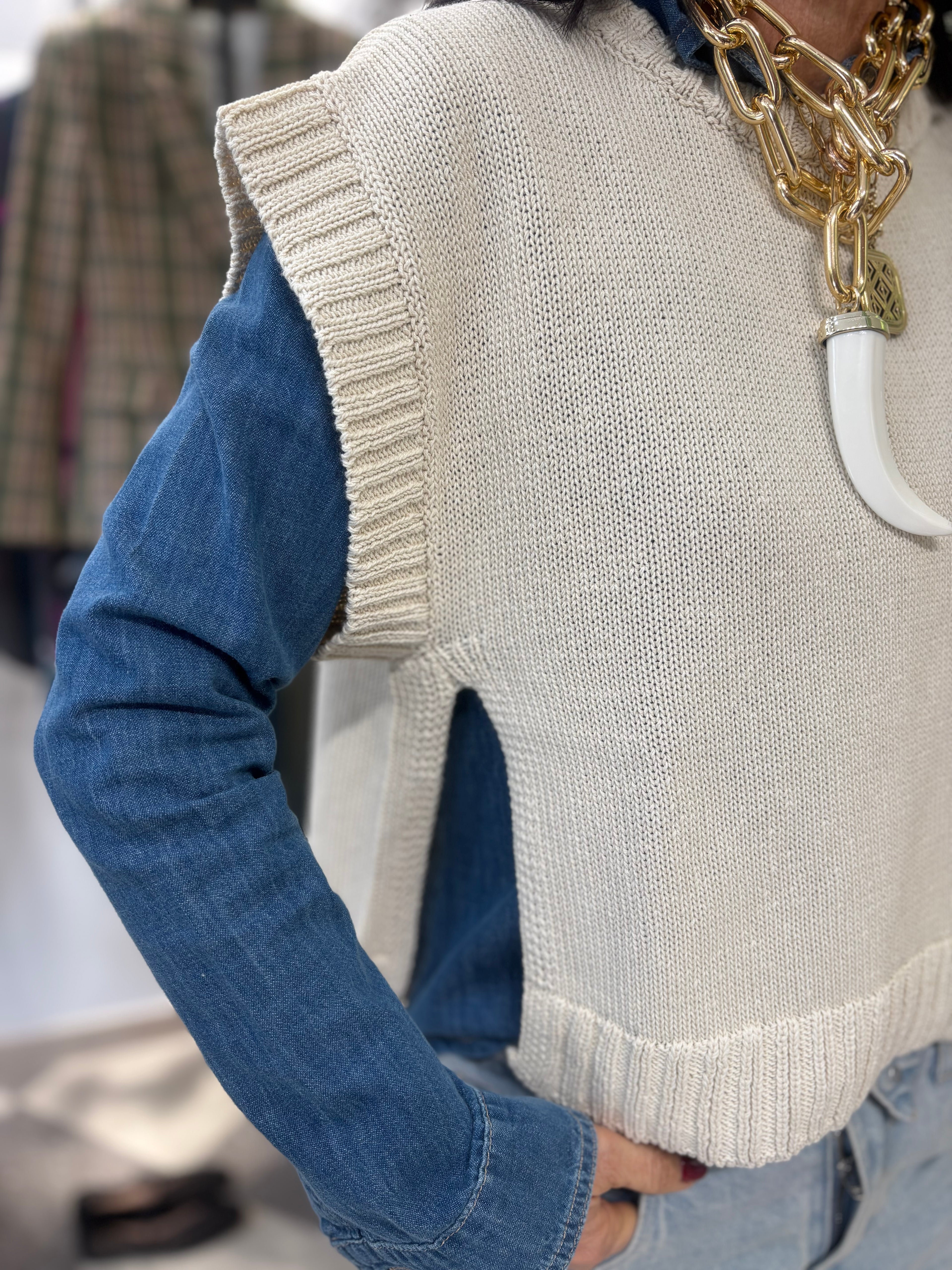 Gilet in 100% cotone panna