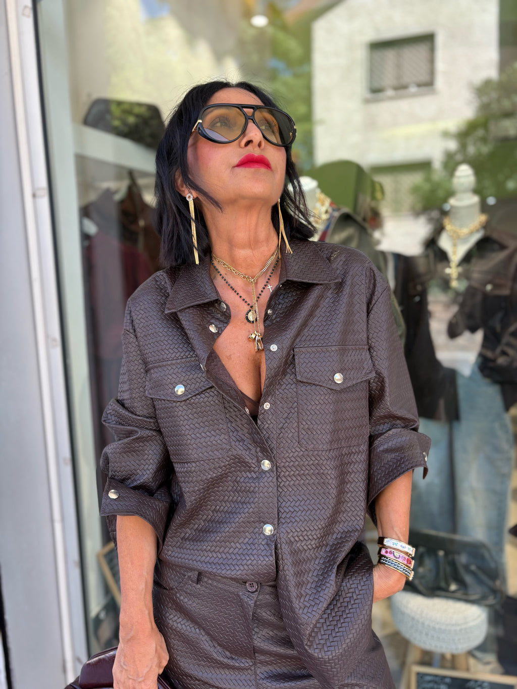 Camicia in ecopelle intrecciata