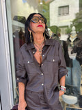 Camicia in ecopelle intrecciata