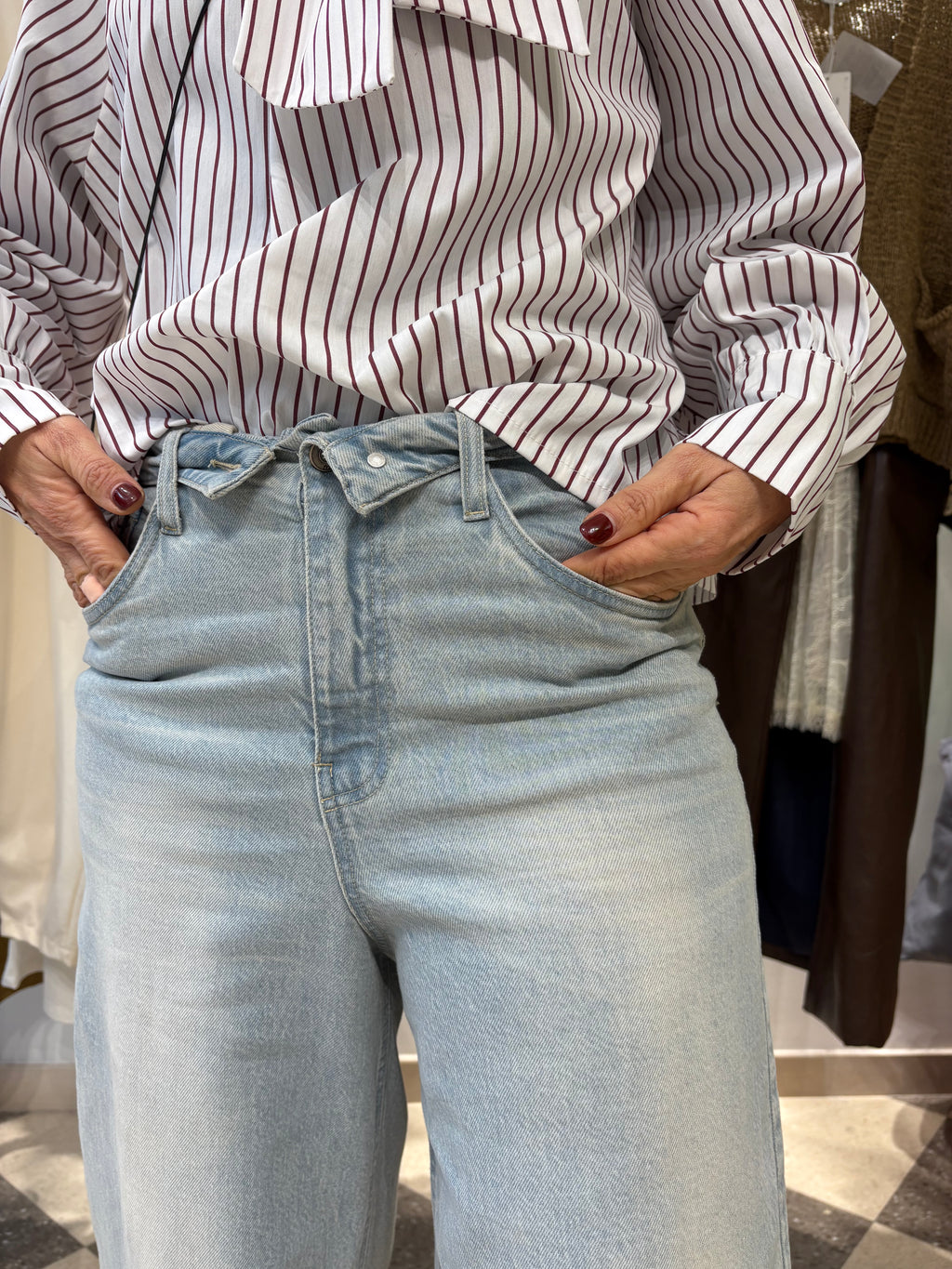 Motel | denim wide leg vita risvoltata